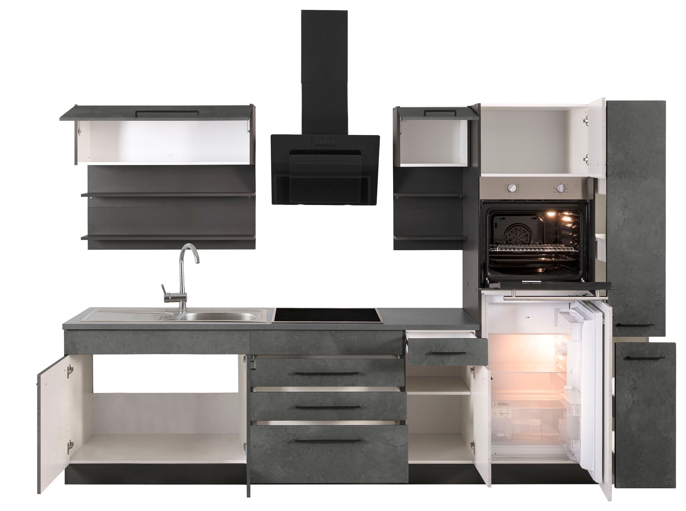 KOCHSTATION Kitchenette »KS-Tulsa« sans appareils électriques, largeur 320 cm, poignées métalliques noires, façades MDF