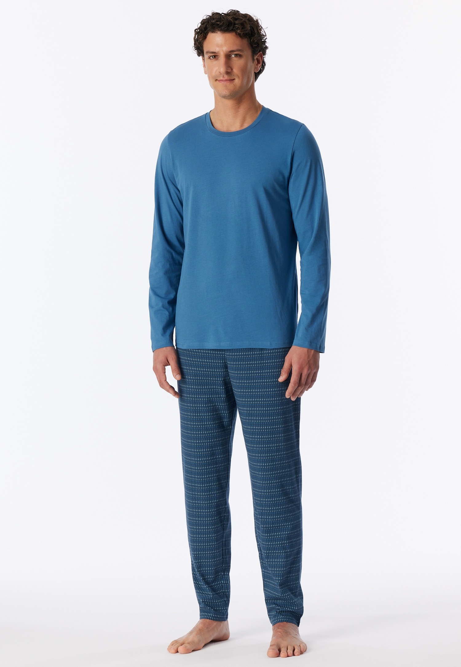 Schiesser Schlafanzug »Casual Essentials« 2tlg., 2 mit unifarbenem Langarmshirt mit rundem Halsausschnitt