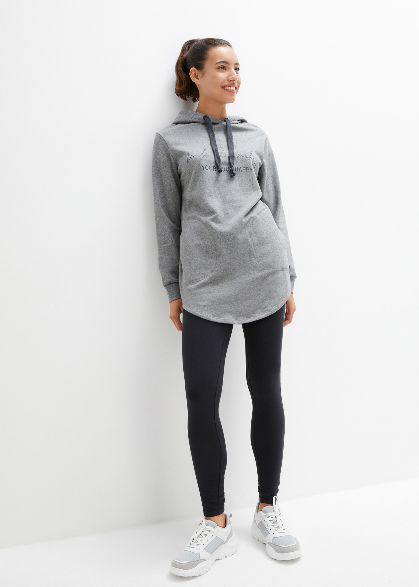bonprix Jogginganzug »Jogginganzug mit Long-Sweatshirt und Leggings (2-teilig)« zweiteiliges Set, extra langes Sweatshirt, knöchelfreie Leggings