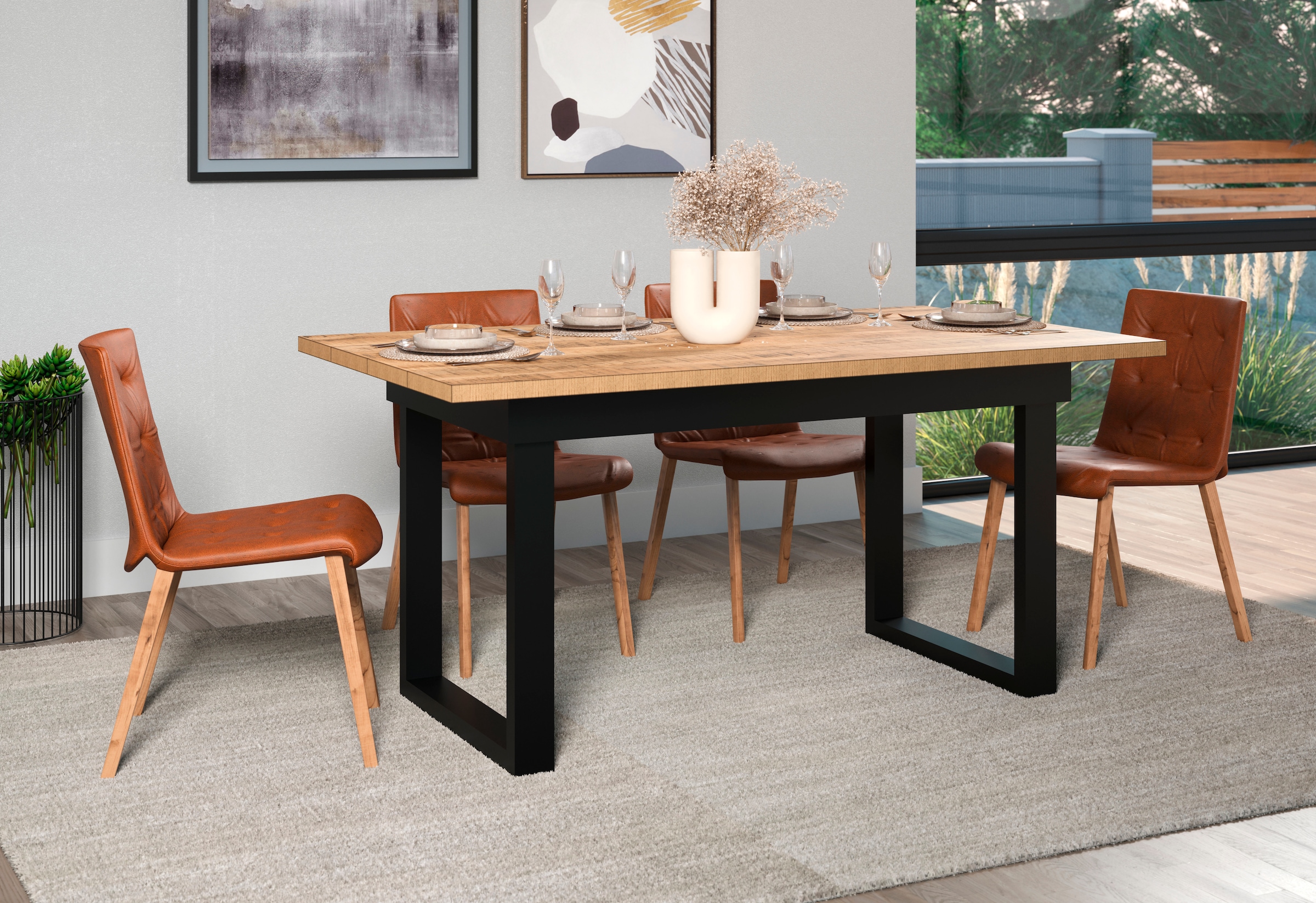 Home affaire Table de salle à manger »Elda« 1 cuis tlg. Esstisch mit 32 mm Tischplatte und Metallfüssen – (B/T/H) 160/90/76 cm