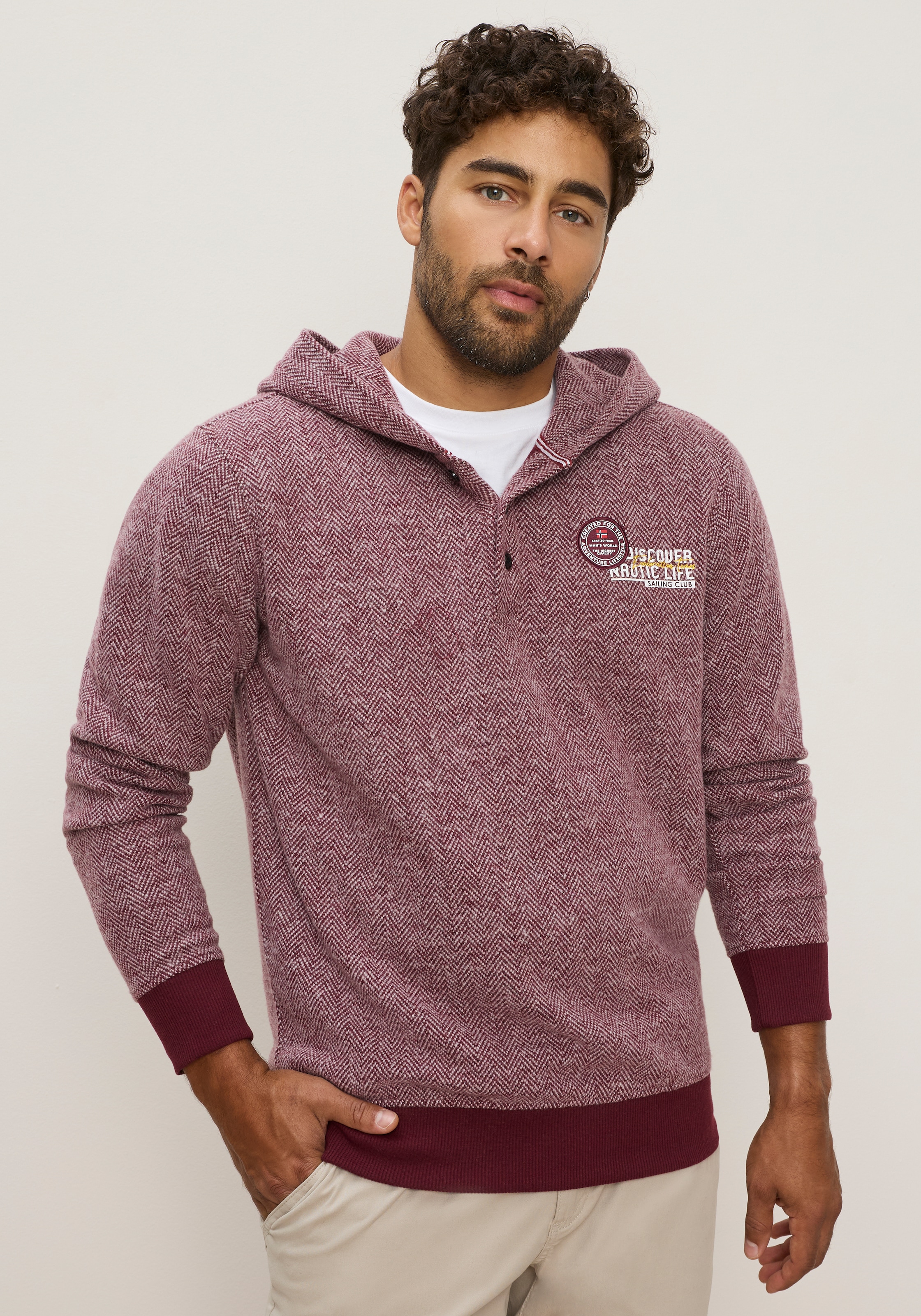 Man's World Pull en polaire , avec capuche, aspect à motifs, en polyester et coton
