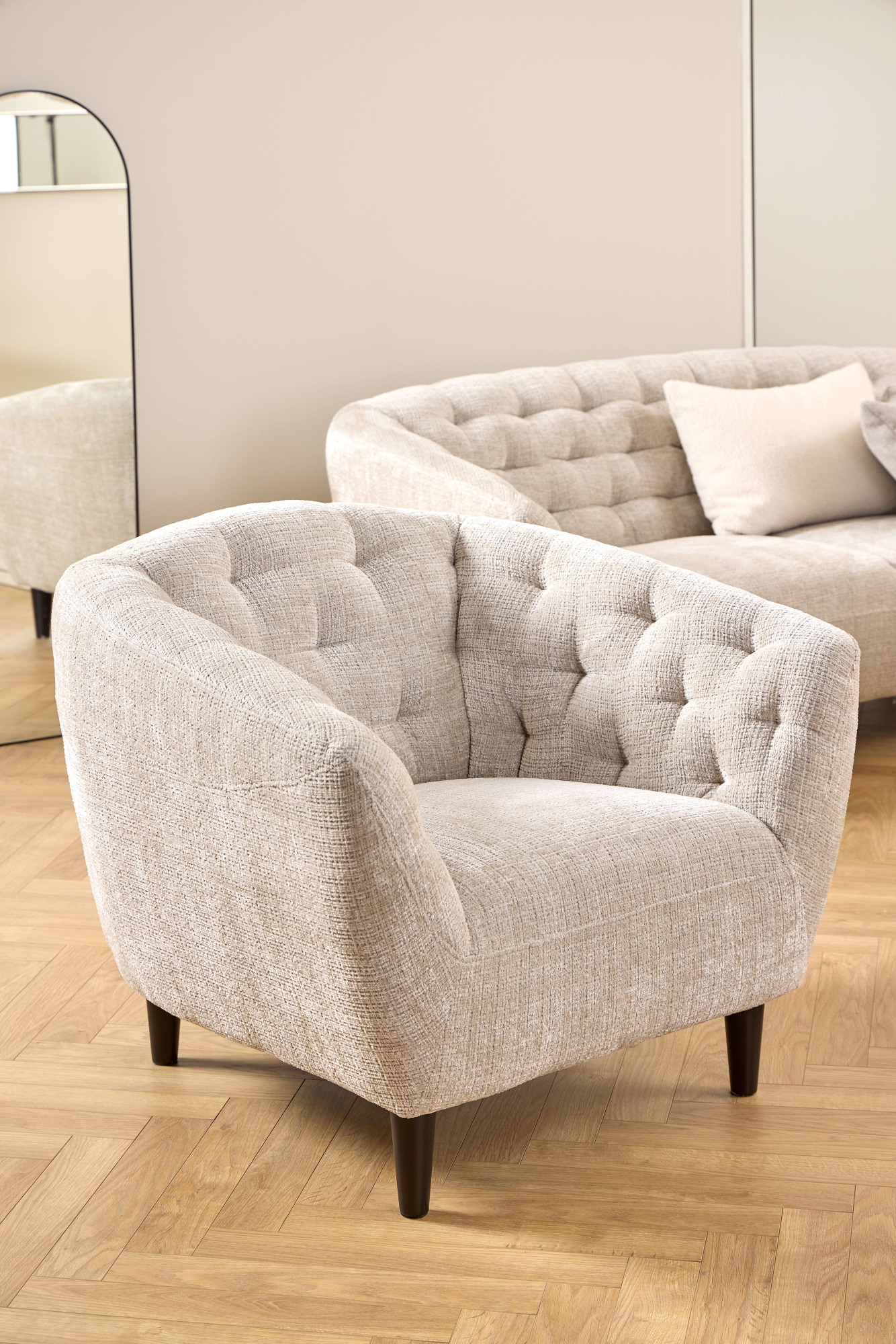 ACTONA GROUP Fauteuil lounge »Ria« fauteuil 1 place, chenille beige, avec piqûres losanges et ressorts ensachés