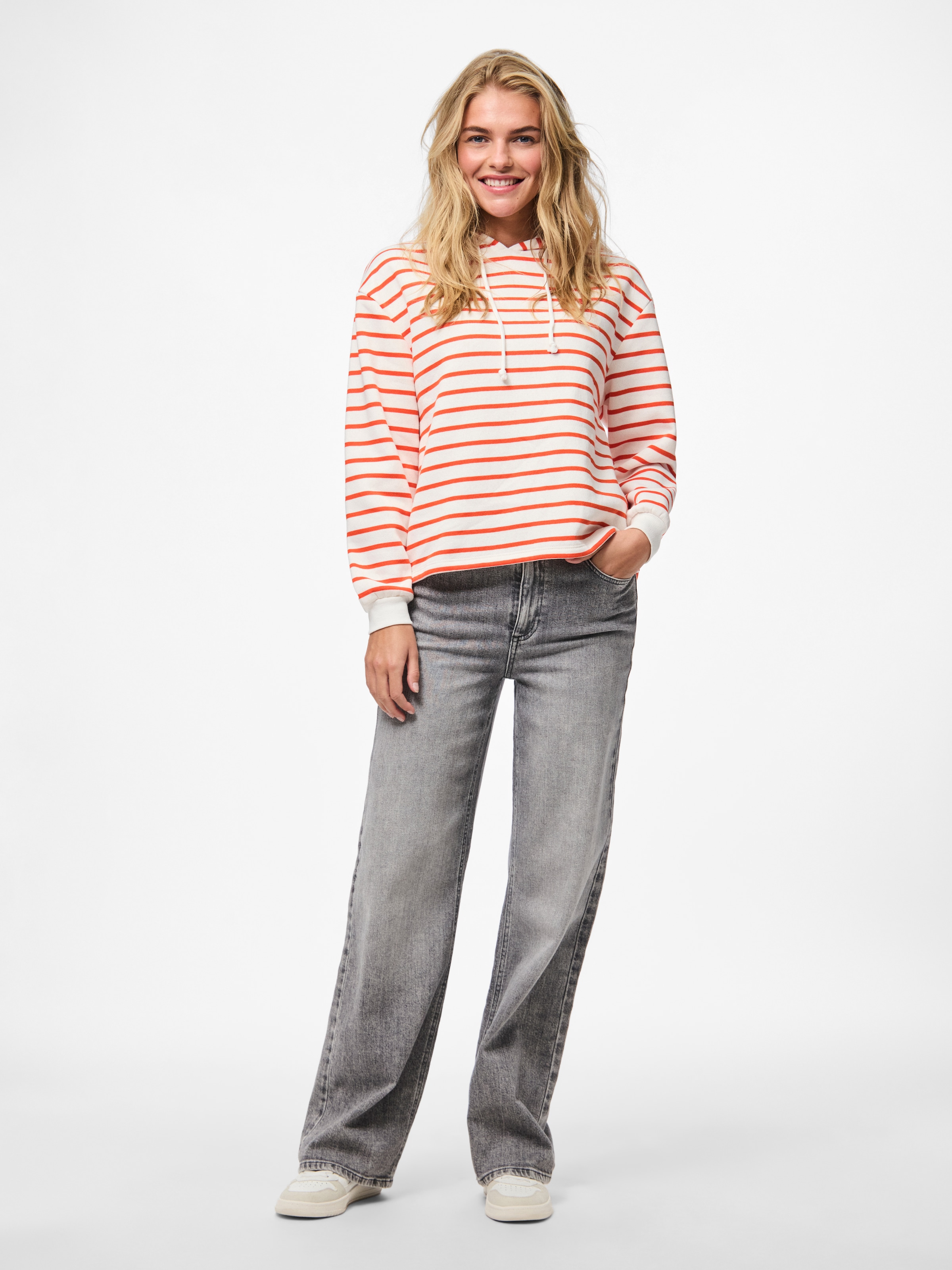 pieces Sweat à capuche »PCCHILLI LS HOODIE STRIPES EMB NOOS BC«, Baumwollmischung, regular fit
