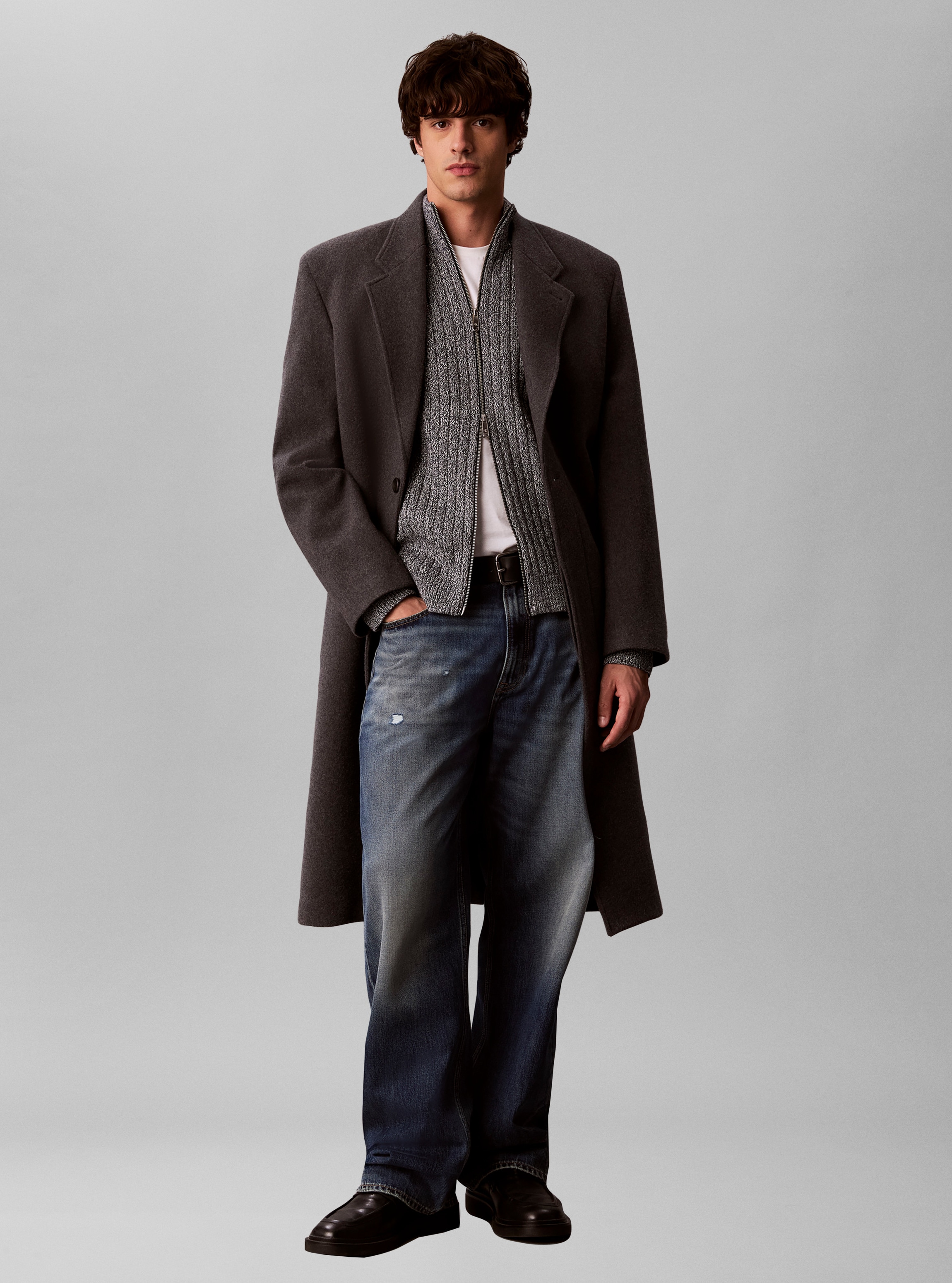 Calvin Klein Rundhalspullover »VERTICAL TEXTURE COTTON« Regular fit mit 2-Wege-Reissverschluss
