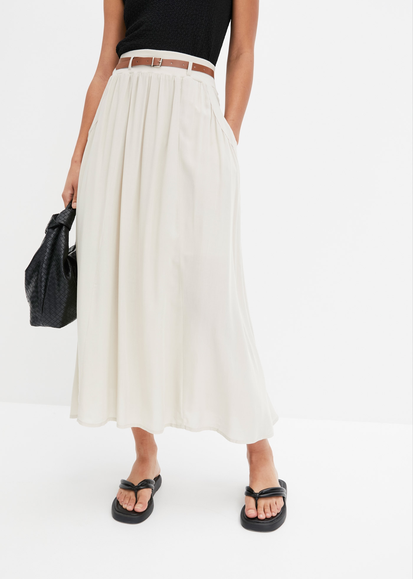 bonprix Maxirock »Maxirock mit Gürtel (2-tlg.Set)« Set, 2 mit Gürtel, Maxilänge, ausgestellte Passform, mit Eingrifftaschen