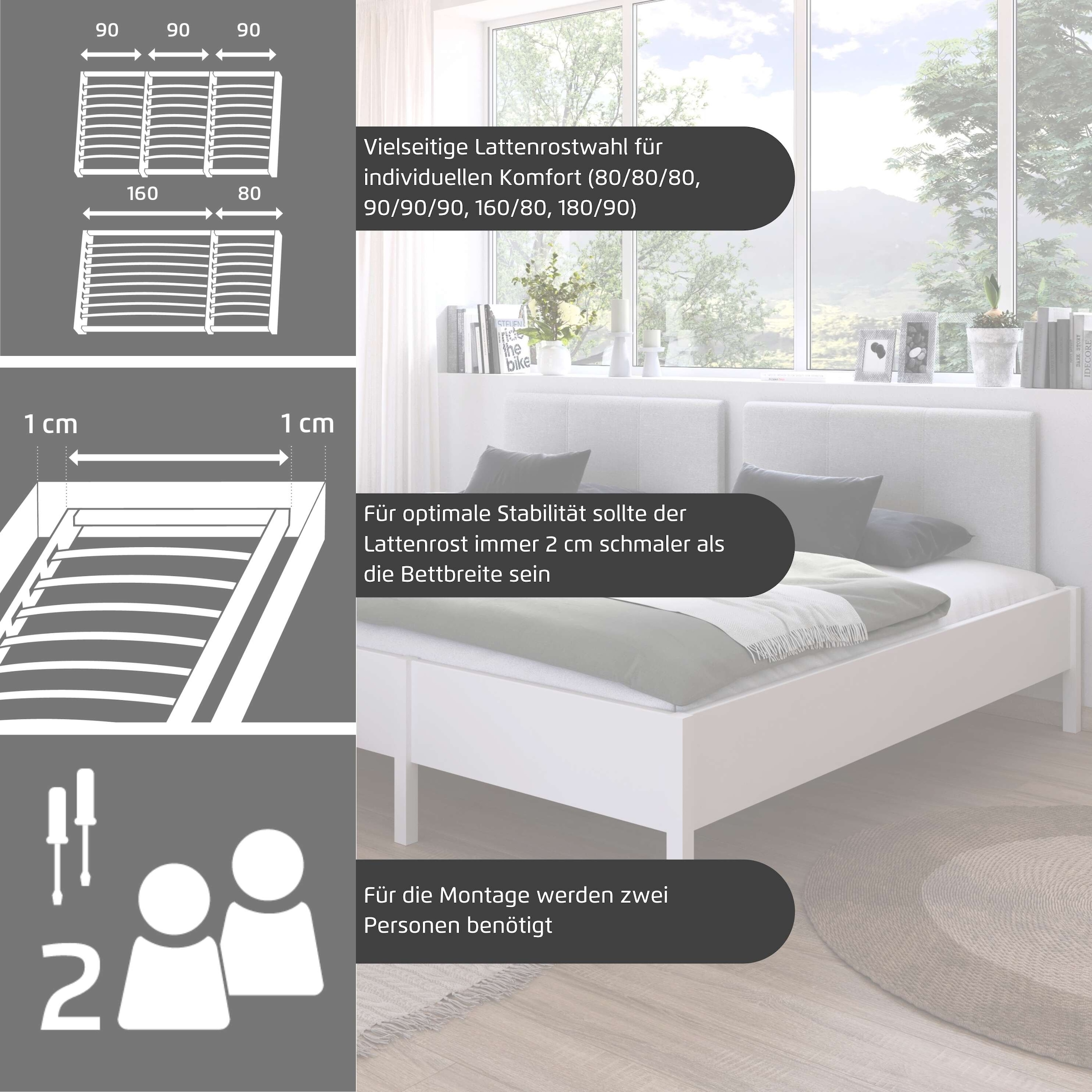 rauch Lit »Familienbett XXL Familiengrösse Ehebett Doppelbett umbaubar« Possibilité flexible de transformation en lits simples,  240x200 cm et 270x200 cm - avec ou sans tête de lit MADE IN GERMANY