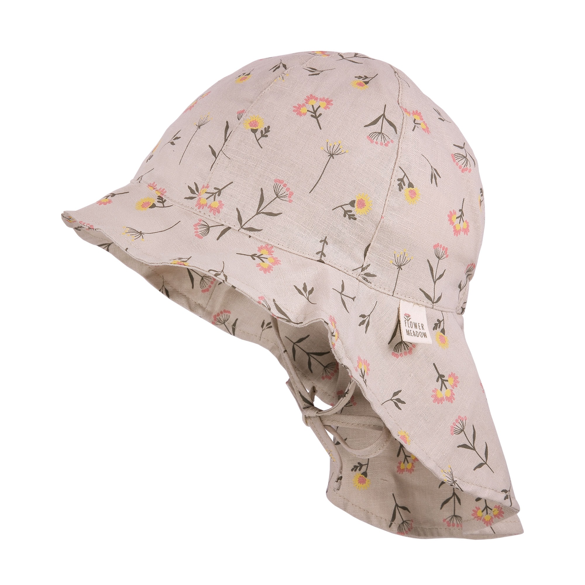 MAXIMO Chapeau de soleil 1 cuis Beige, Sonnenhut, Blume, Leinenmix, Band, Nackenschutz, Allover-Motiv