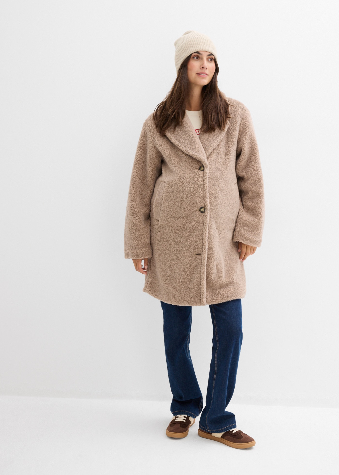 bonprix Manteau de grossesse en teddy polaire chaud, avec insert bébé pour nourrissons, coupe loose
