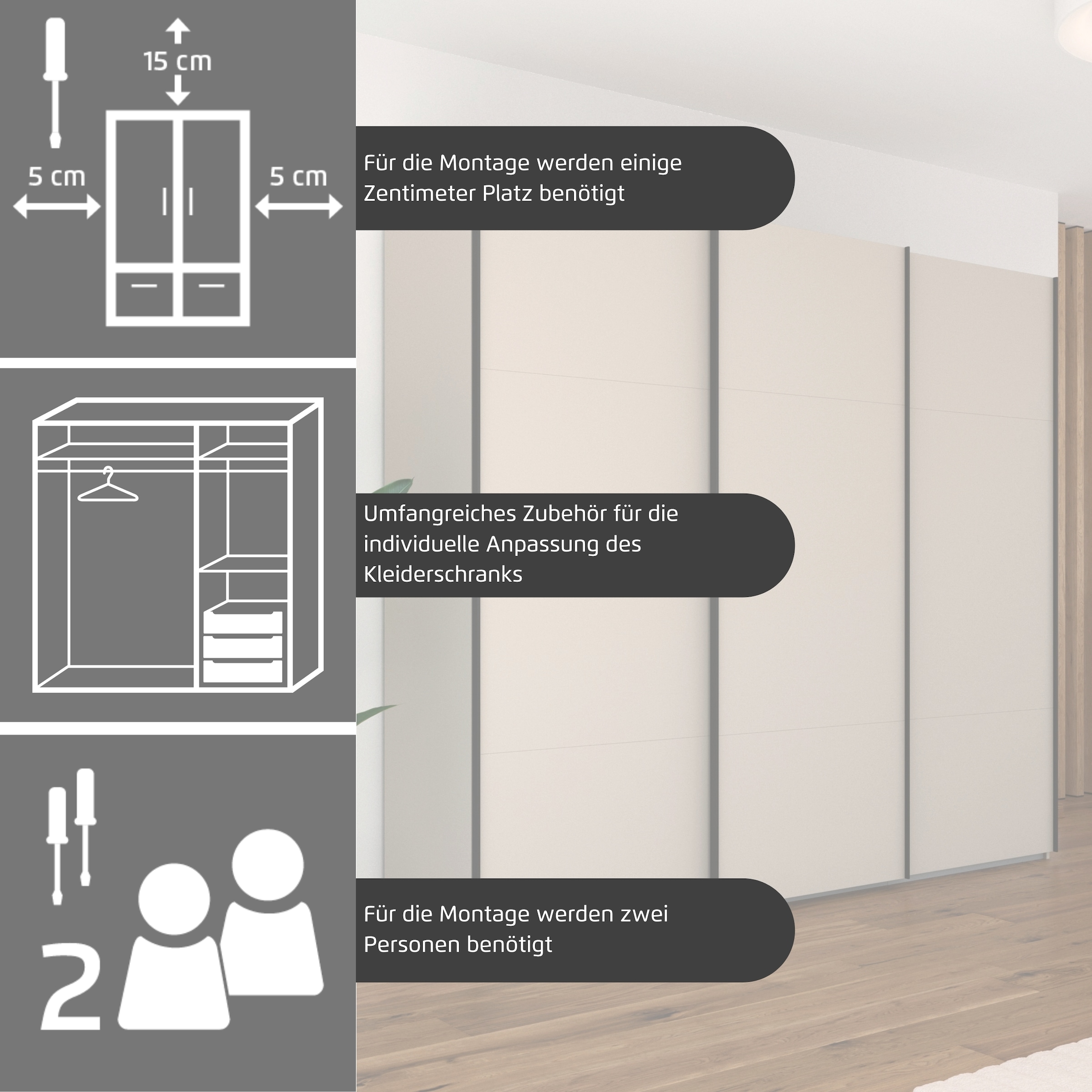 rauch Schwebetürenschrank »Kleiderschrank Schrank Garderobe Schlafzimmerschrank CONTIDO« 3 verschiedene Ausstattungen BASIC/CLASSIC/PREMIUM (inkl. SOFT-CLOSE),  aus hochwertigem Material in 6 Breiten 2 Griff-Farben MADE IN GERMANY