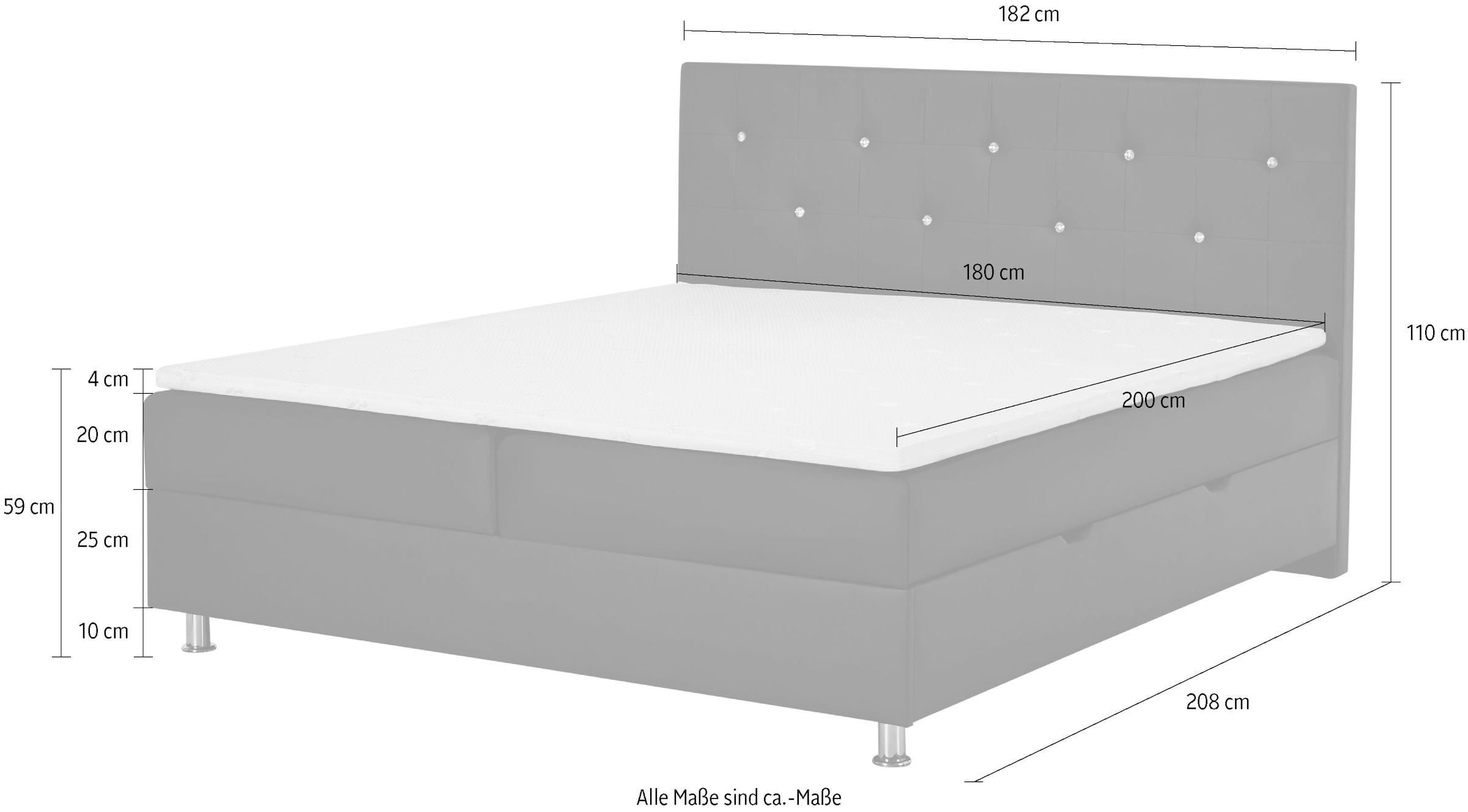 Home affaire Lit de boxe »Big Noux aus schwarzem Kunstleder mit Kristallsteinen im Kopfteil« inkl. Bettkasten, erhältlich in der Grösse 180x200cm