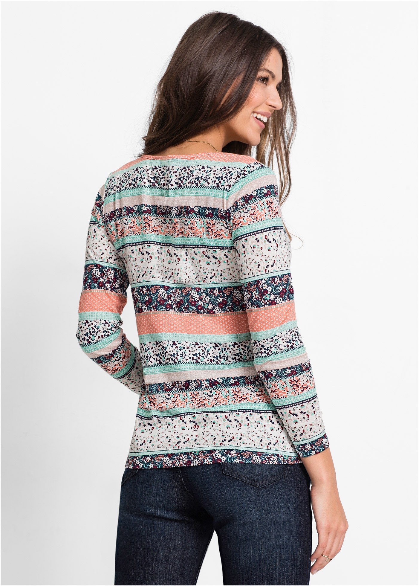 bonprix T-shirt tunique Langarm, mit Bindeband am Ausschnitt