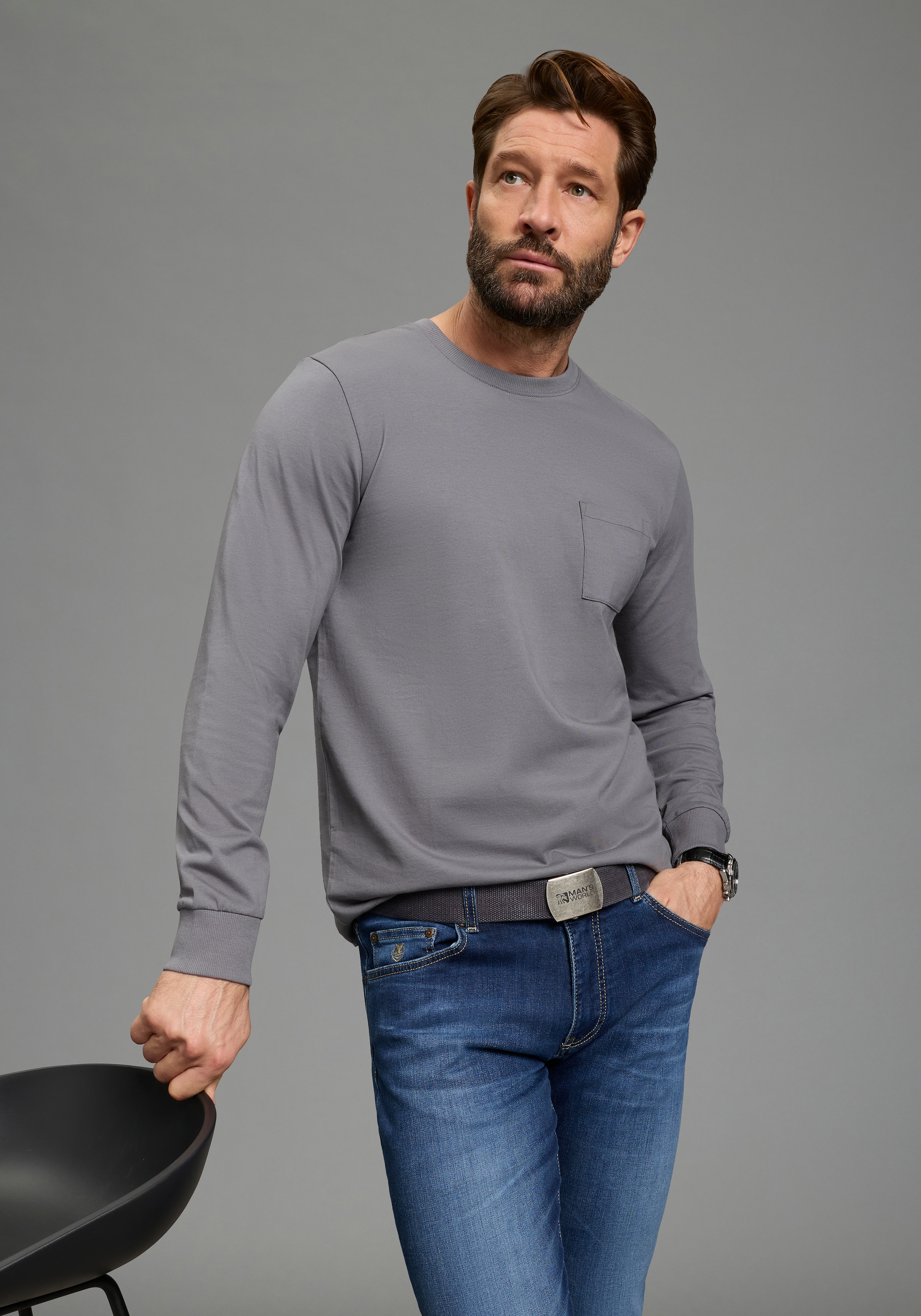 Man's World T-shirt à manches longues »Neue Kollektion!« style casual, t-shirt manches longues, coupe ajustée, uni