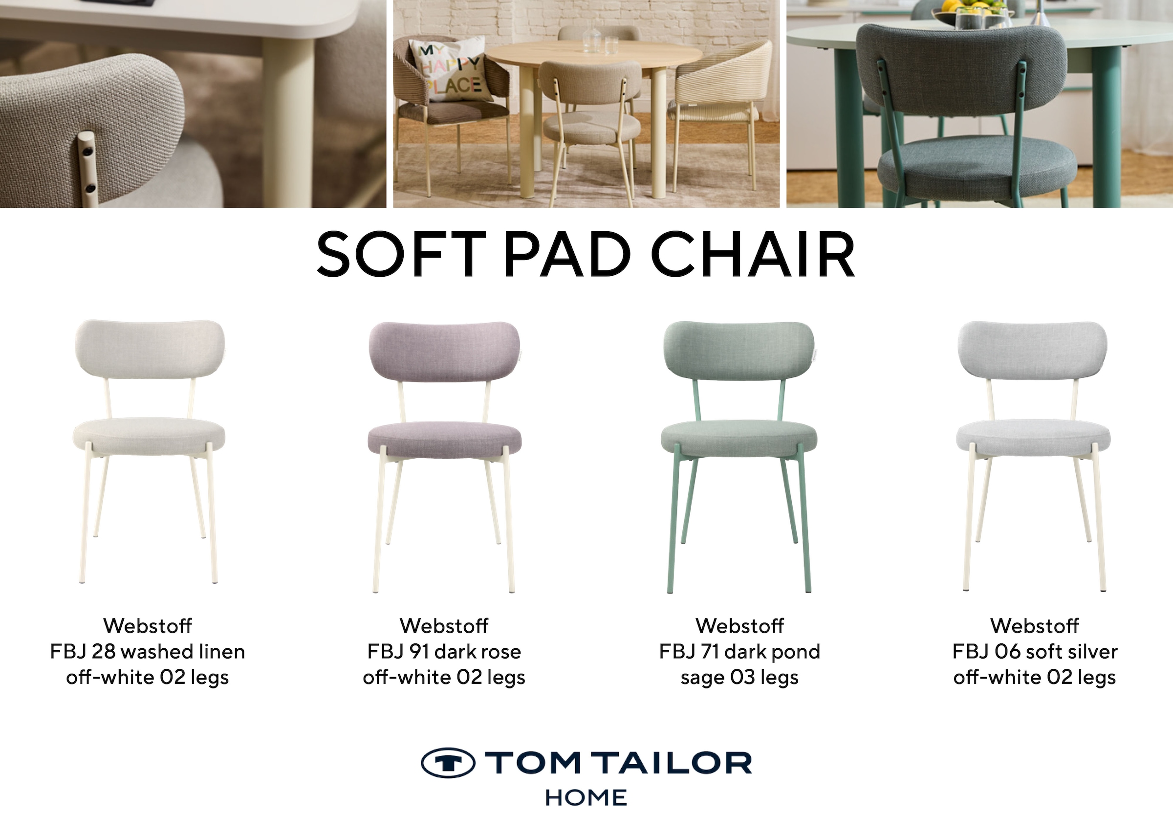 TOM TAILOR HOME Chaise à 4 pieds »SOFT PAD CHAIR« (Set) 2 cuisEsszimmerstuhl, 4-Fussgestell, mit Rückenausschnitt
