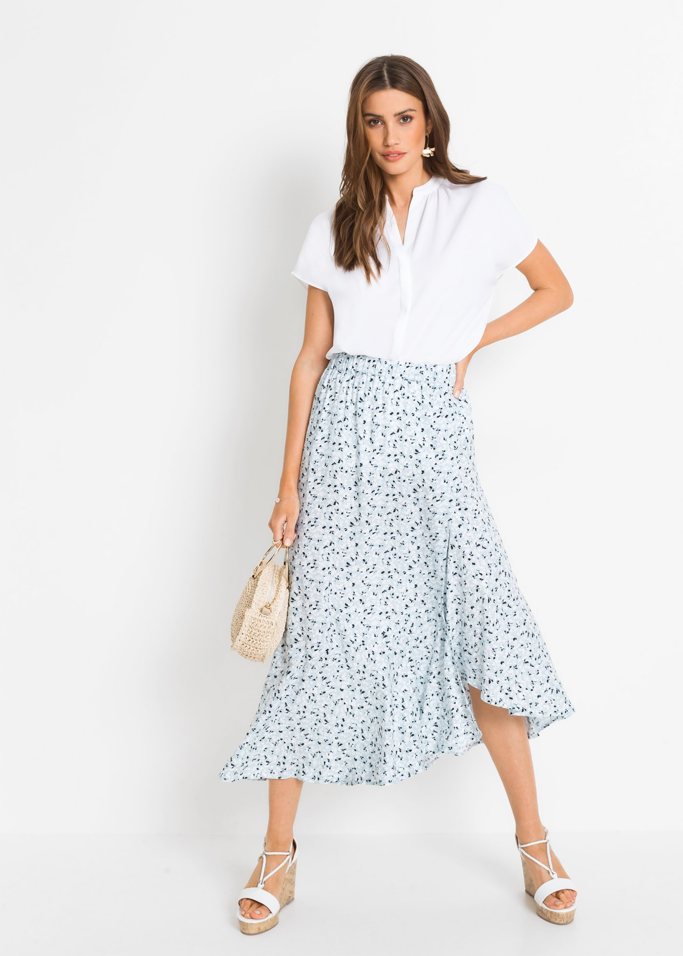 bonprix Blouse à manches courtes Oversize Passform, mit V-Ausschnitt, mit Umlegekragen