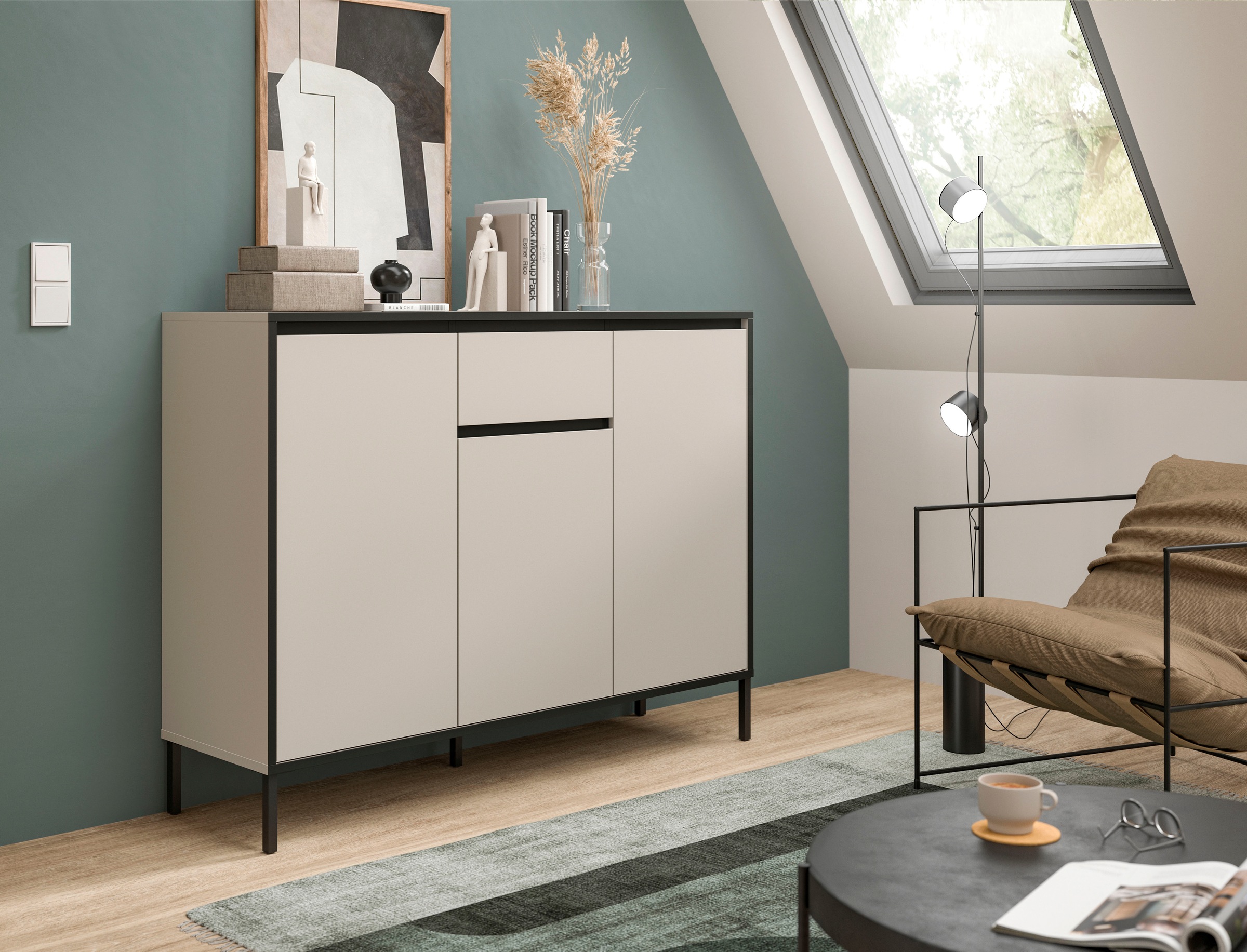 Home affaire Sideboard »NORT, Höhe: 101cm, mit Metall Stabfuss, 3 Türen, 1 Schubkasten« Anrichte, Kommode, Schrank, Board, Higboard
