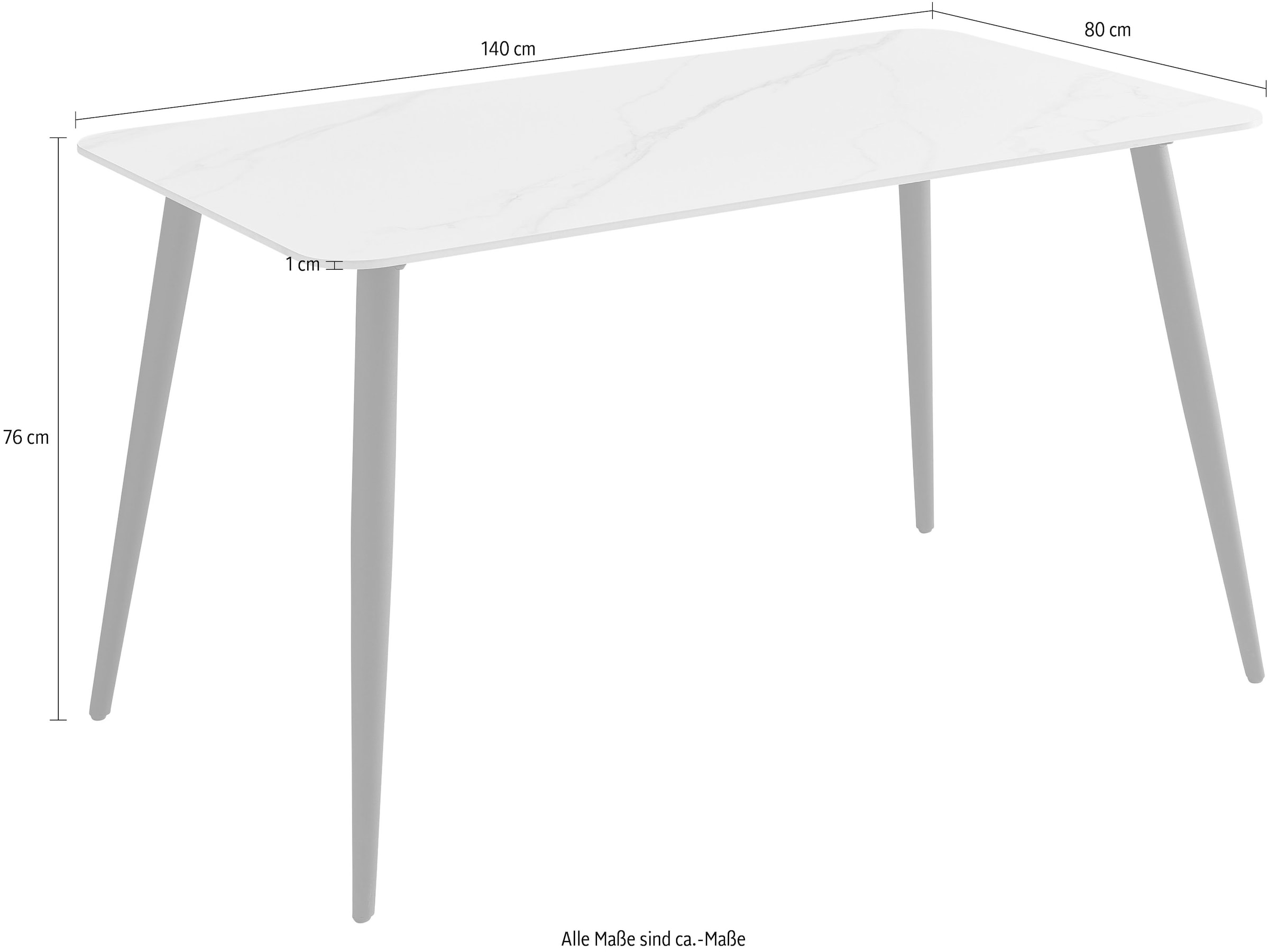 Stolkom Table de salle à manger »Cody Esszimmertisch Keramik, Weiss marmoriert, BxHxT 140x76x80 cm« Keramikoberfläche weiss marmoriert, 4-Fuss Gestell Schwarz matt
