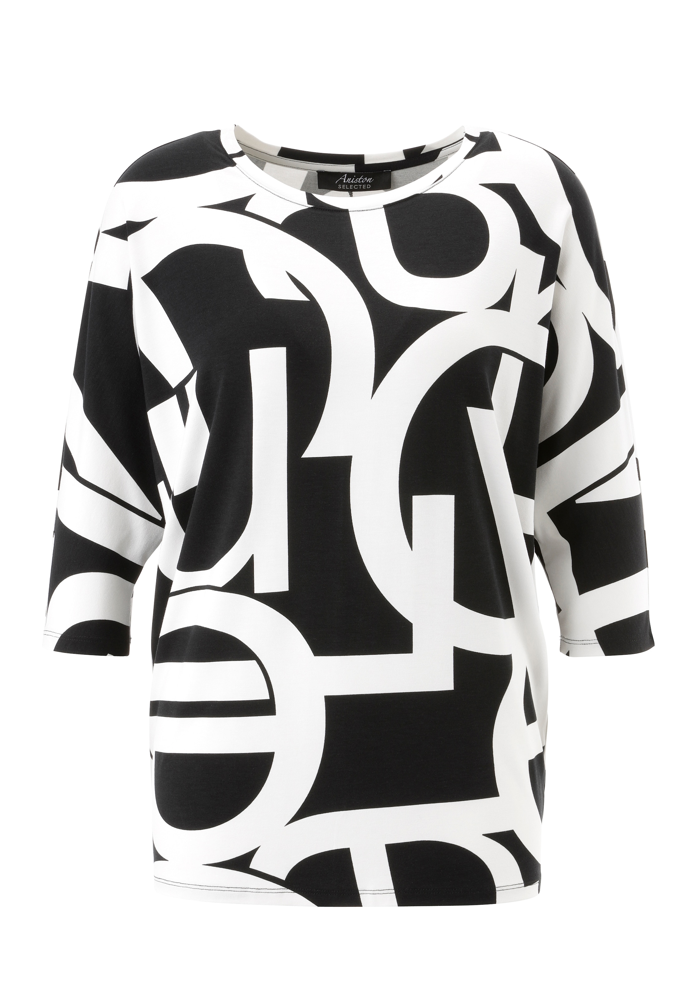 Aniston SELECTED 3/4-Arm-Shirt mit Grafikdruck und grossflächigem Buchstabenmuster - NEUE KOLLEKTION