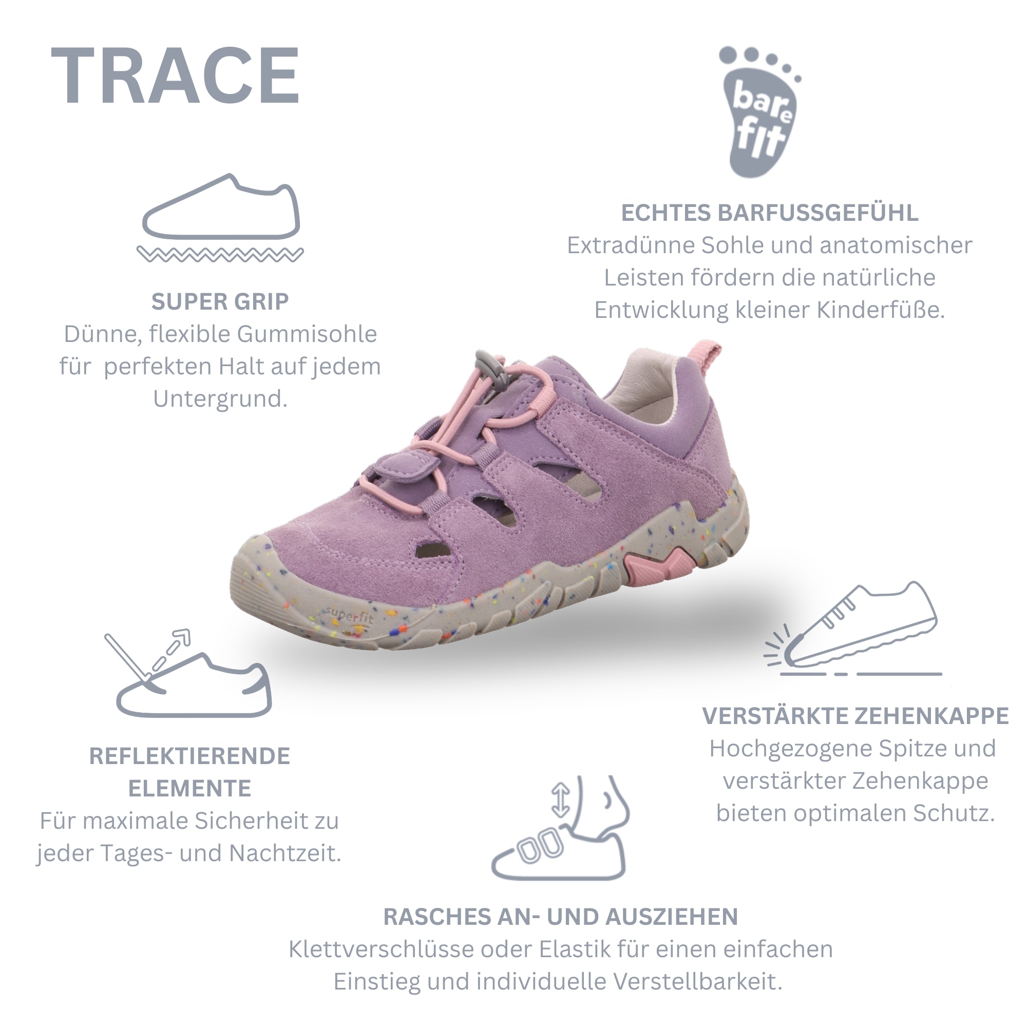 Superfit Baskets slip-on »TRACE WMS: mittel«  Sandale, avec fermeture rapide, gabarit de taille à télécharger