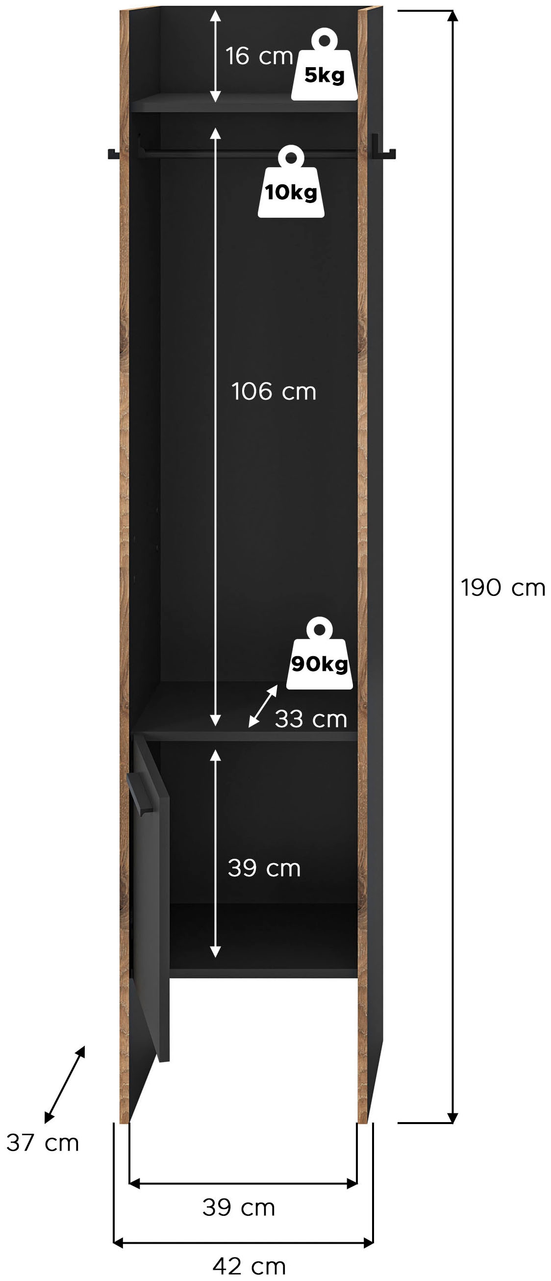 INOSIGN Armoire vestiaire »MUSTA, Breite: 42cm, inkl. Kleiderstange, 2 Haken, 1 Tür« Dielenschrank, Flurschrank, Schrank, Universalschrank, Sitzbank