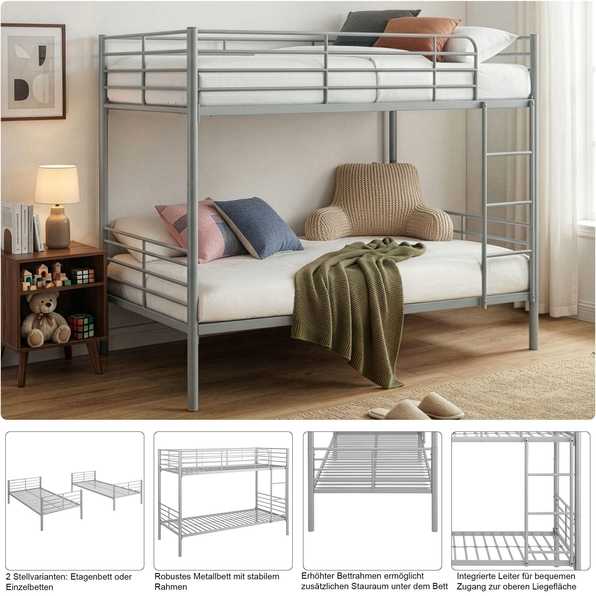 GOODproduct Lit superposé »Hayo,  Metallbett, Stockbett« Séparable en 2 lits simples,  parfait pour petits espaces, plusieurs couleurs, (L/P/H) env. 208/97/160 cm