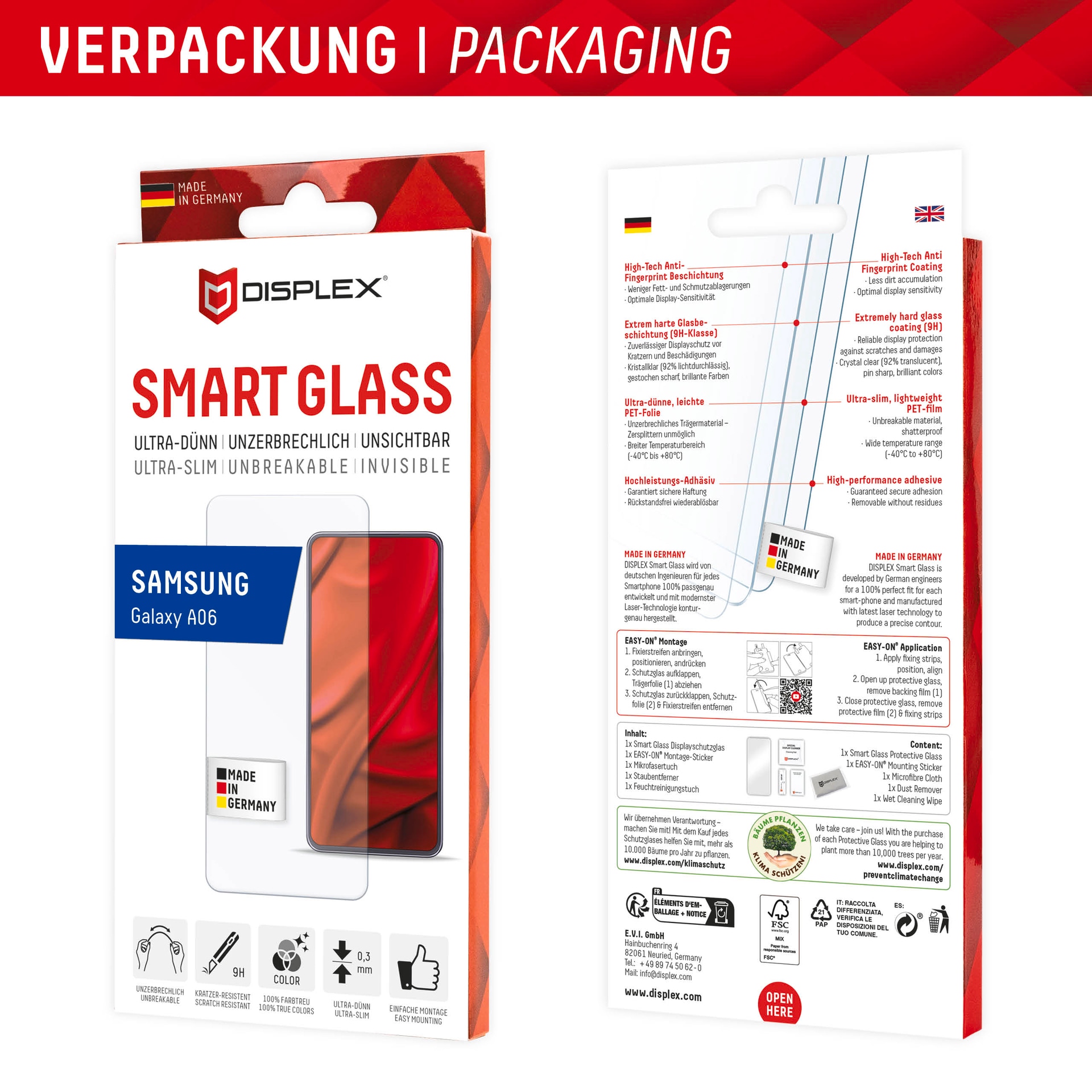 Displex Verre de protection d'écran »Smart Glass« für Samsung Galaxy A06 Displayschutzfolie, Schutzfolie, Bildschirmschutz, kratz- & stossfest