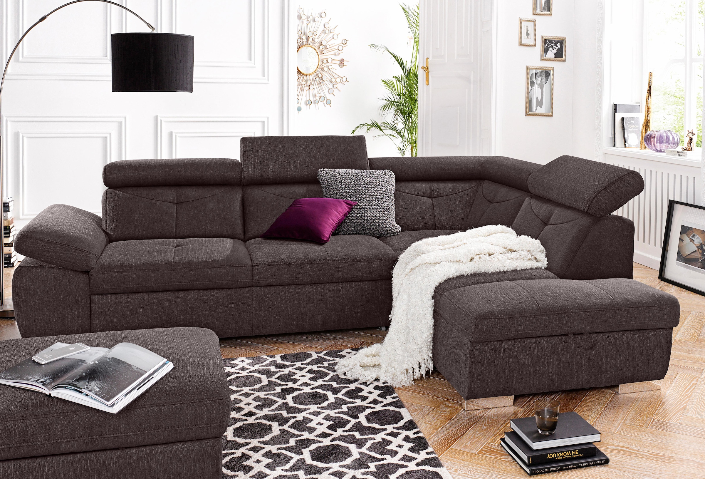 exxpo - sofa fashion Canapé d'angle »Spring, super bequem und komfortabel mit Armteil- und Kopfteilfunktion« wahlweise mit Bettfunktion und Bettkasten, L-Form