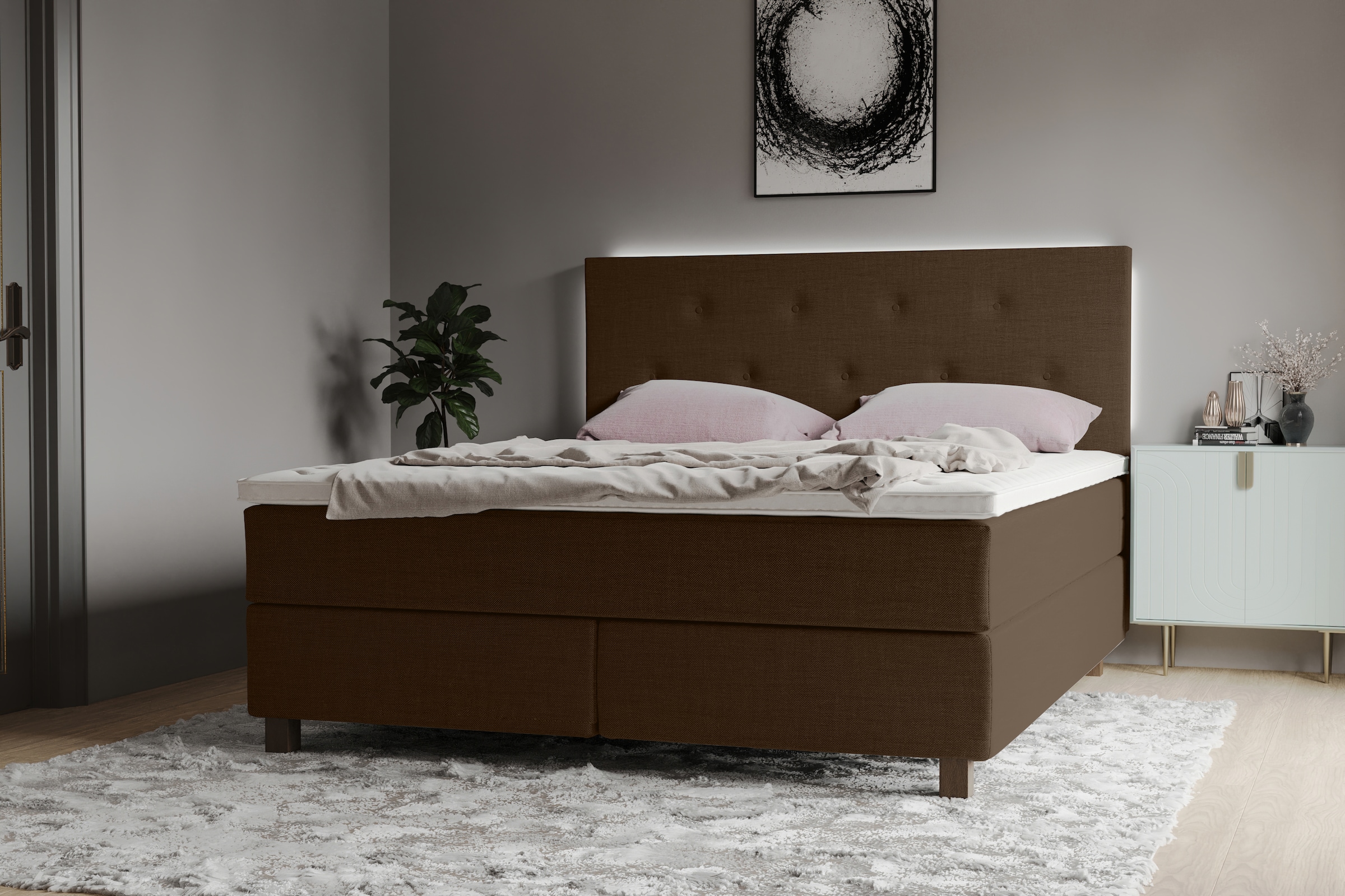 Home affaire Lit boxspring »Alenika« avec éclairage LED, avec matelas à ressorts ensachés