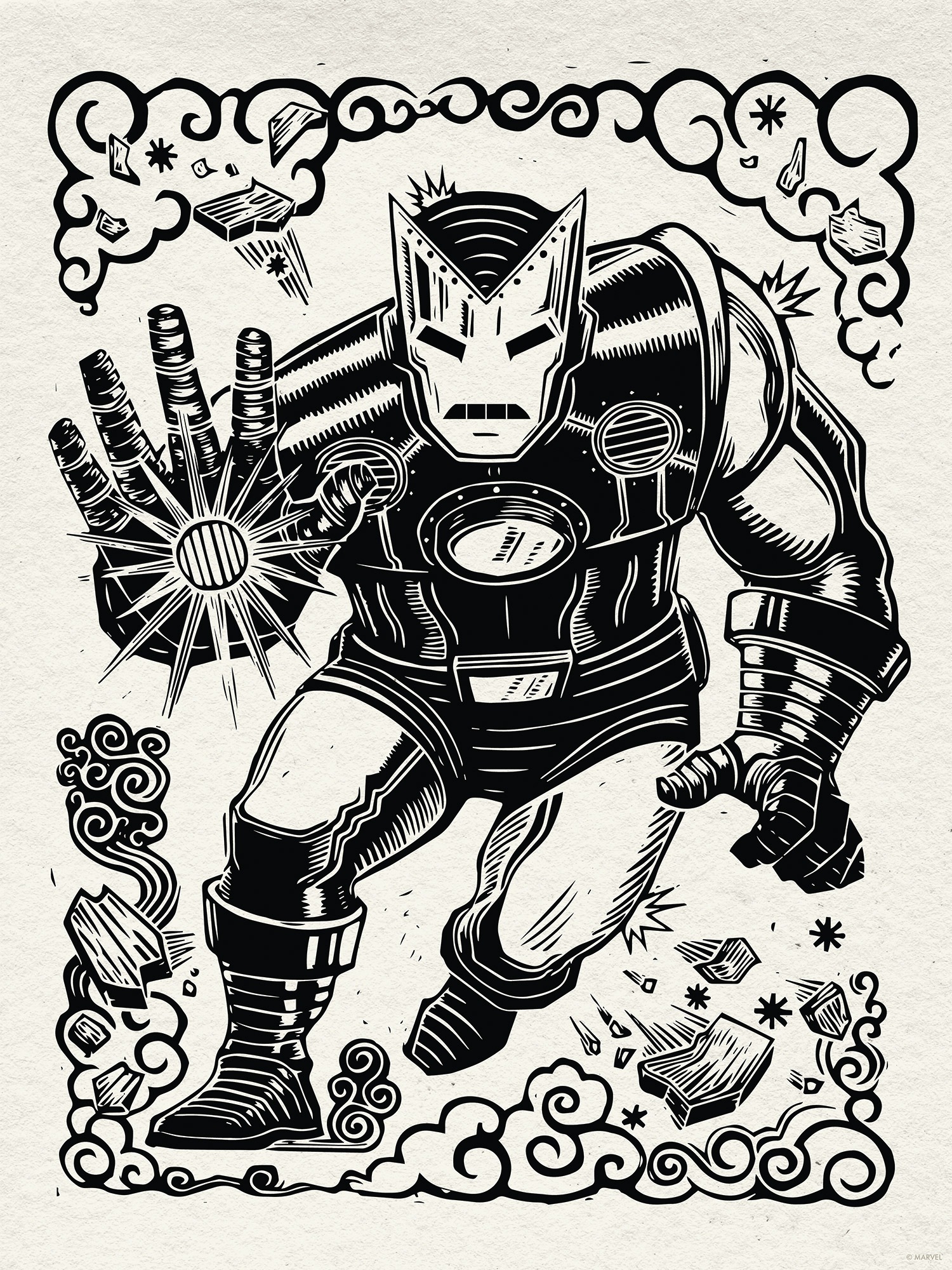Komar Fresque murale »Marvel Iron Man Lino-Cut« Ensemble, 1 cuis tlg. 30 x 40 cm (Breite x Höhe) - Kinderzimmer, Dekoration
