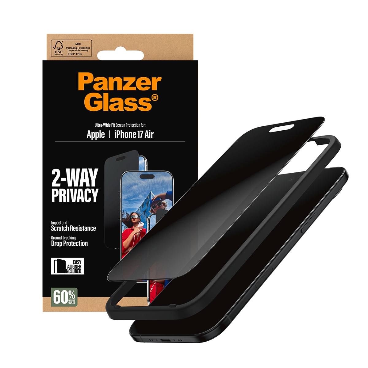 CARE by PanzerGlass Verre de protection d'écran »2-Way Privacy Ultra-Wide Fit Screen Protector« für Apple iPhone Air Displayschutzfolie, Schutzfolie, Bildschirmschutz, kratz- & stossfest