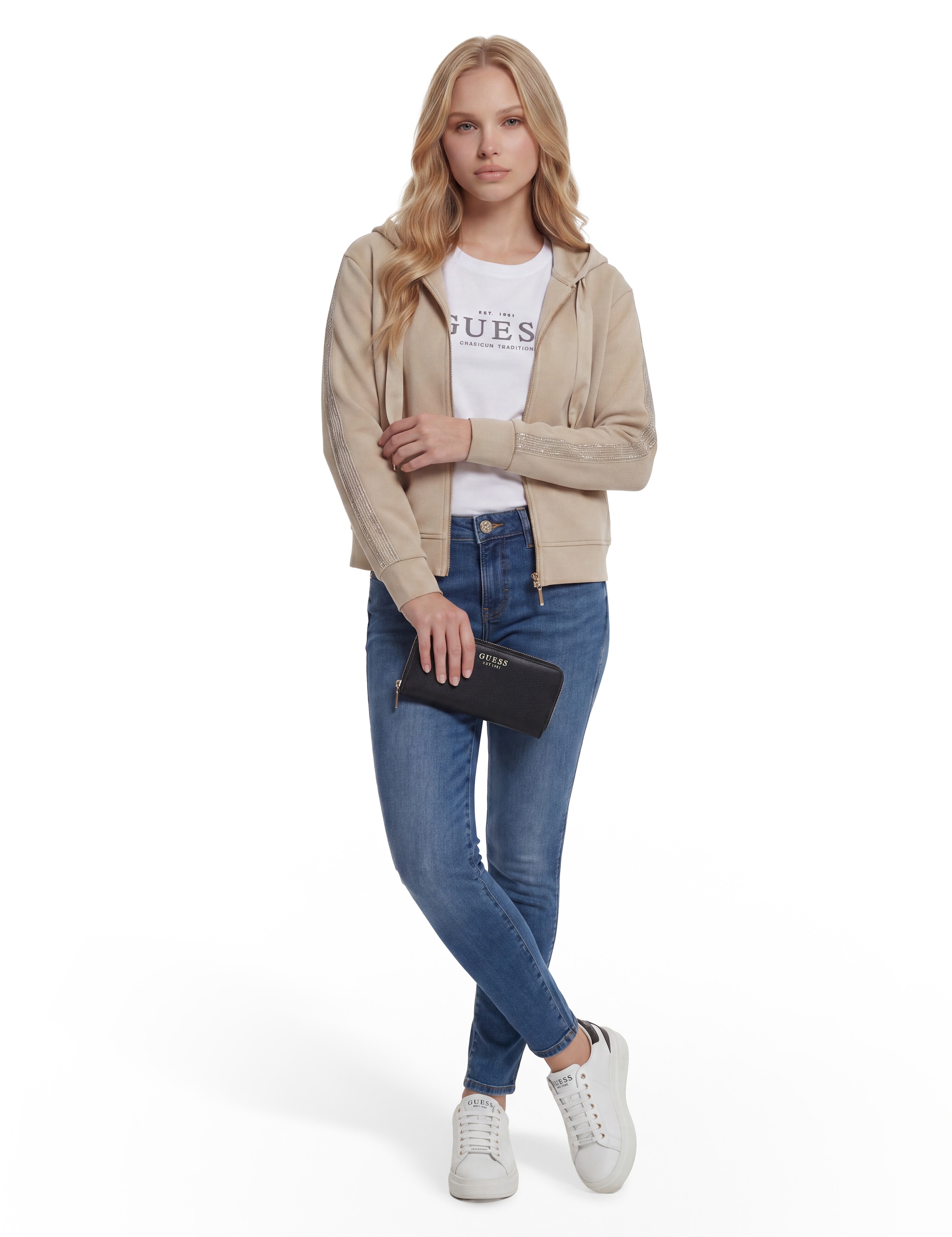 Guess Porte-monnaie »AMORETTE SLG LRG ZIP AROUND« Damen Portemonnaie, Geldbeutel mit edlem Logoschriftzug