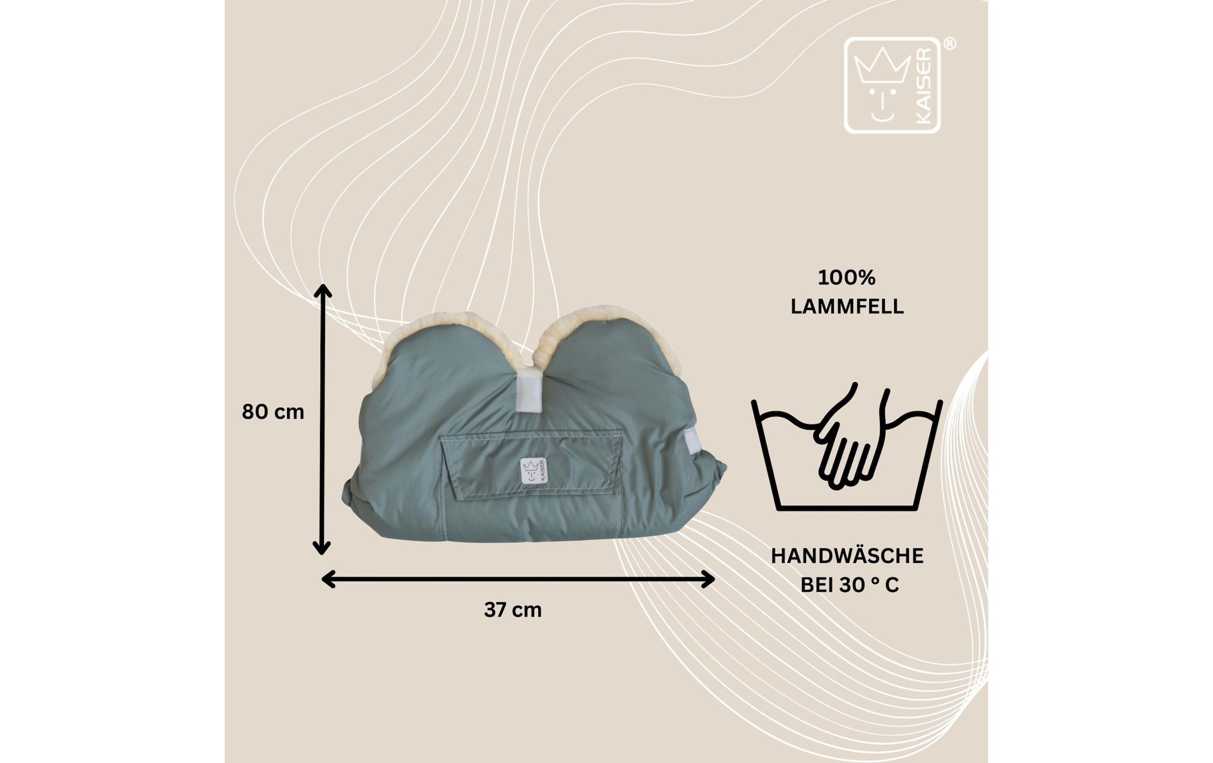 Kaiser Chauffe-mains pour poussette »Lammfell Big Salbei« Handwärmer für den Kinderwagen