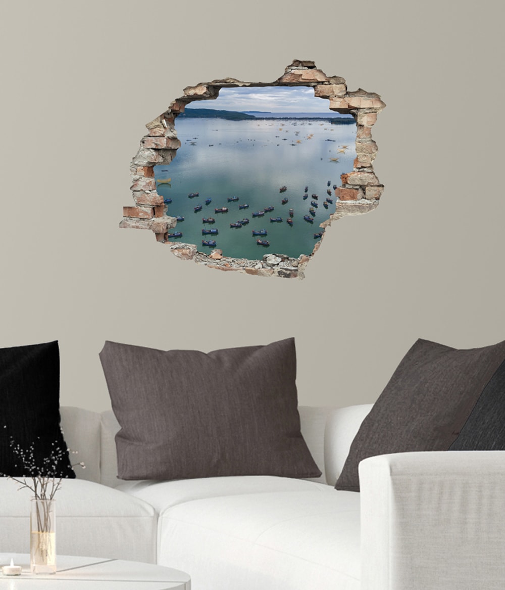 queence Autocollant mural »Boote« Wandsticker, Wandbild, selbstklebend, 3D, Wanddurchbruch
