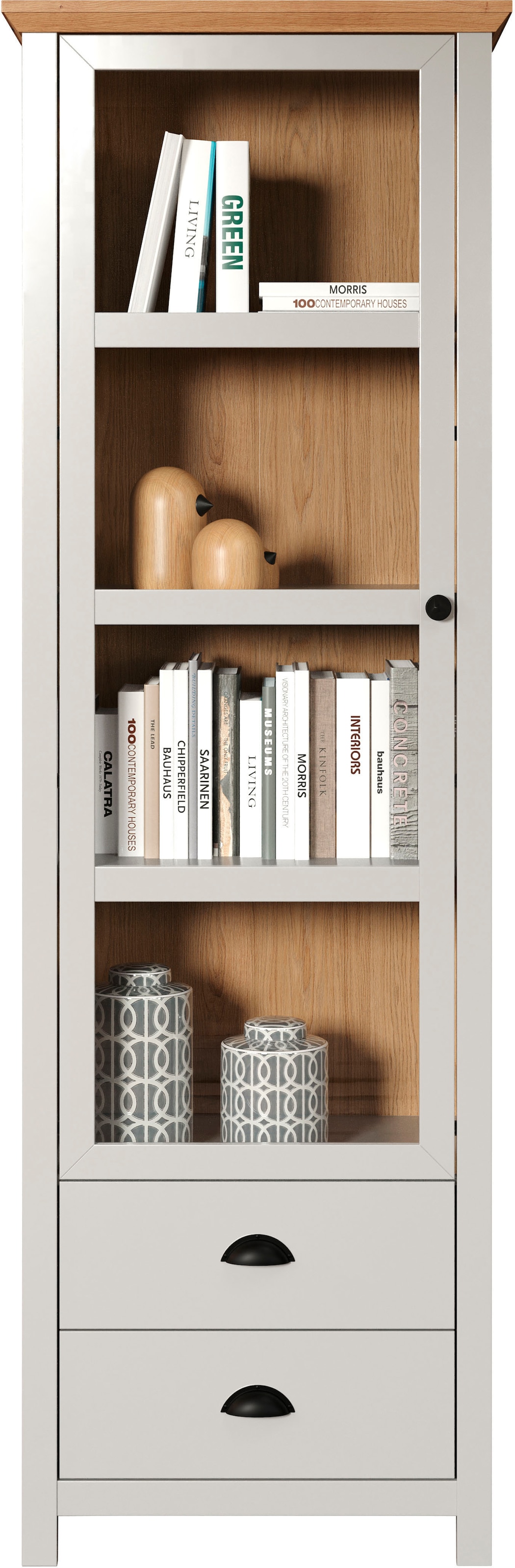 Home affaire Vitrine »Herzwill« hellgrau / Artisan Eiche, matt, 65 x 201 cm, mit Glastür