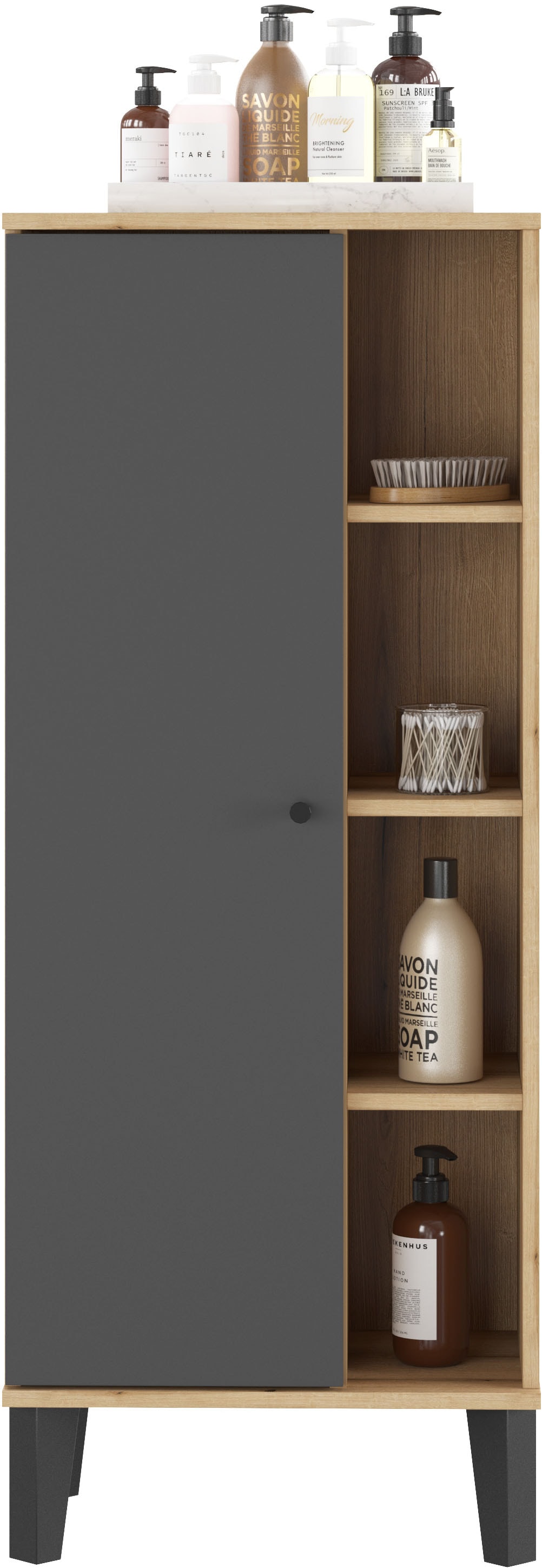 INOSIGN Stauraumschrank »Oslo, Badschrank mit Knopfgriff, Hochschrank im skandinavischen Design« in der Türfarbe Weiss oder Grau verfügbar, ausreichend Stauraum