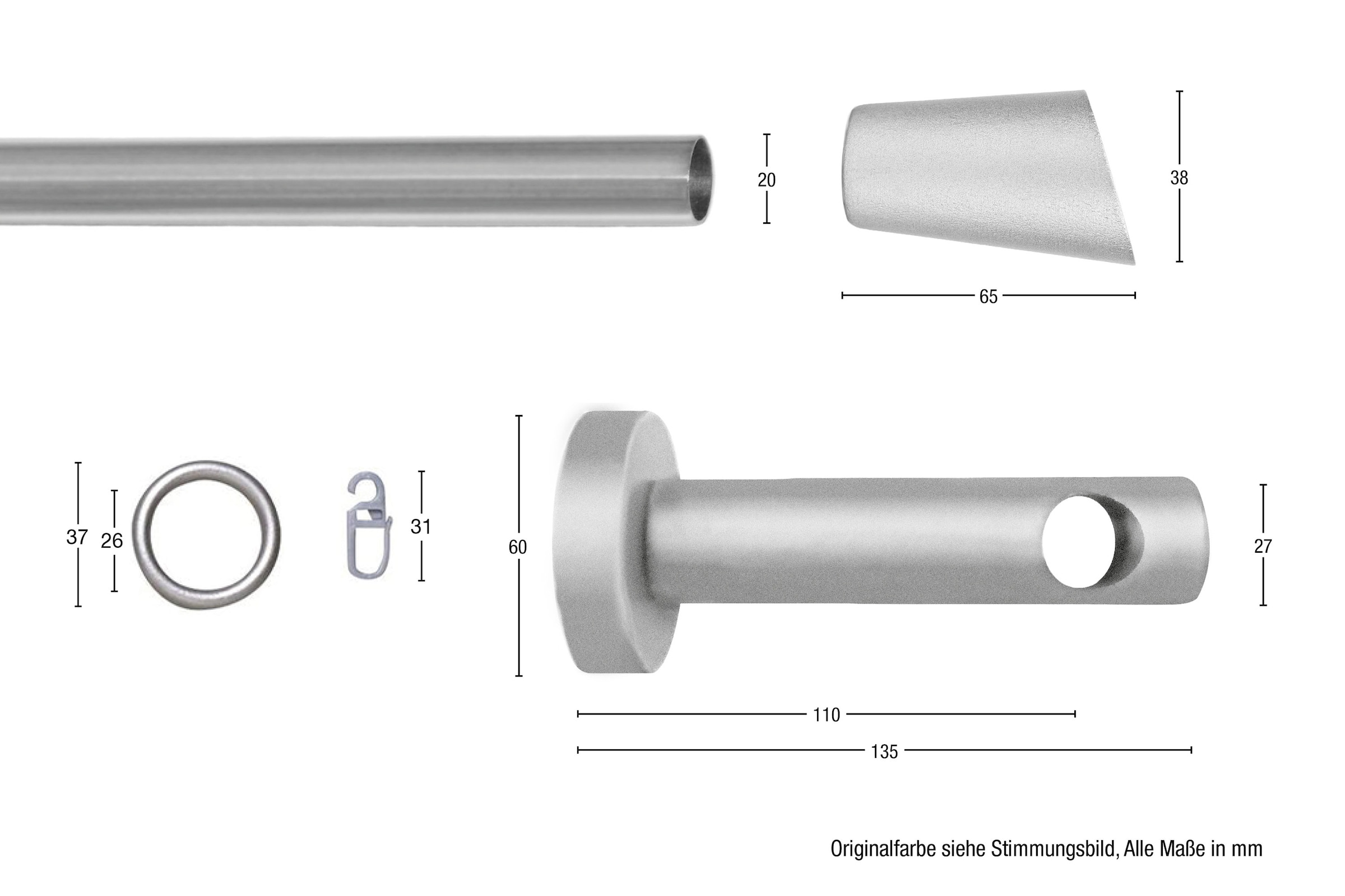 GARESA Gardinenstange »CLASSICO MOLIS« 1 läufig-läufig Wunschmasslänge Vorhanggarnitur, verlängerbar, Wandmontage, Keil, mit Ringe und Haken
