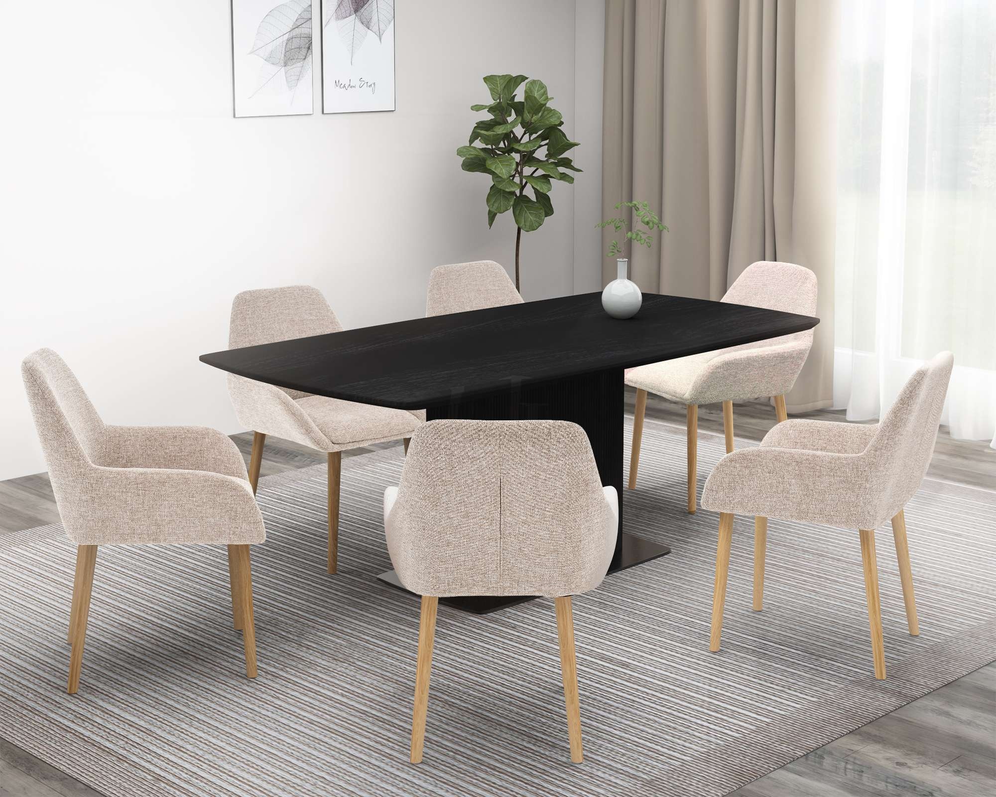 GOODproduct Chaise de salle à manger »Evinnia« (Set) 2 cuismassive Eichenholzbeine, pflegegleicher Webstoff, Sitzhöhe 48 cm