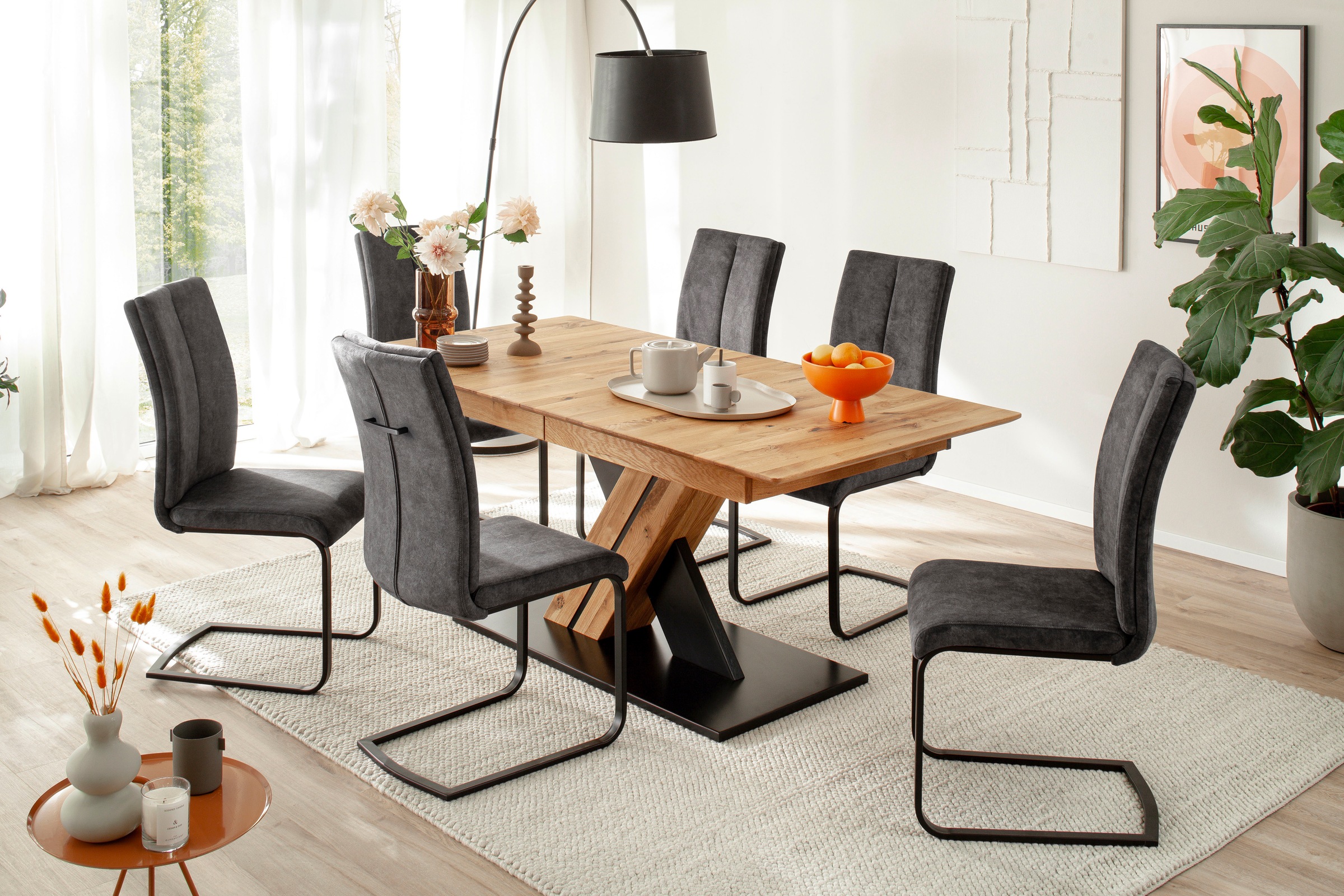 MCA furniture Freischwinger »Hudson Schwingstuhl 4er Set« (Set) 4 Stk.Flachrohr,Vintage-Veloursoptik,mit Griff,belastbar 140 kg