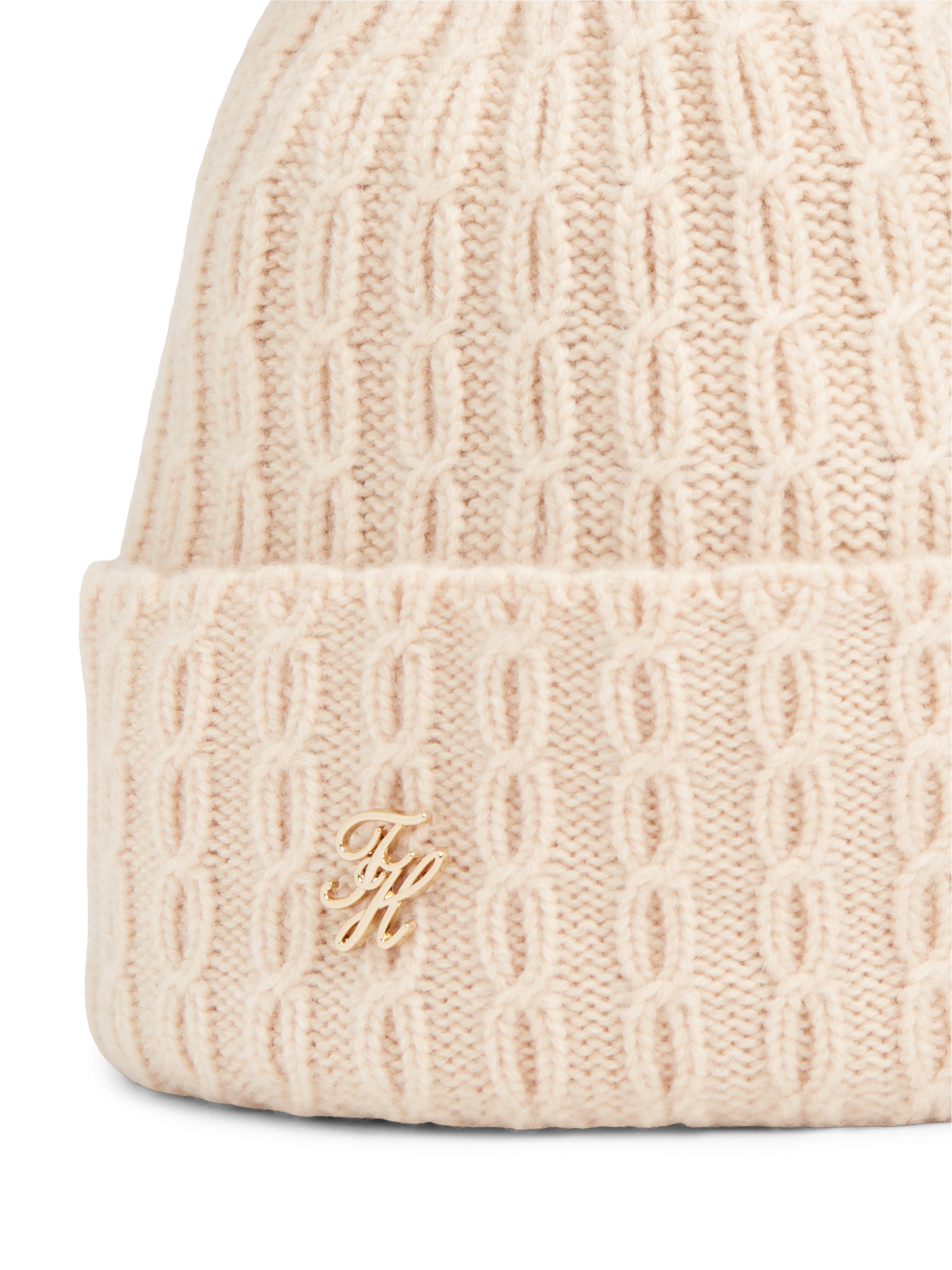 Tommy Hilfiger Bonnet »TH SCRIPT CABLE POM« avec une part de cachemire