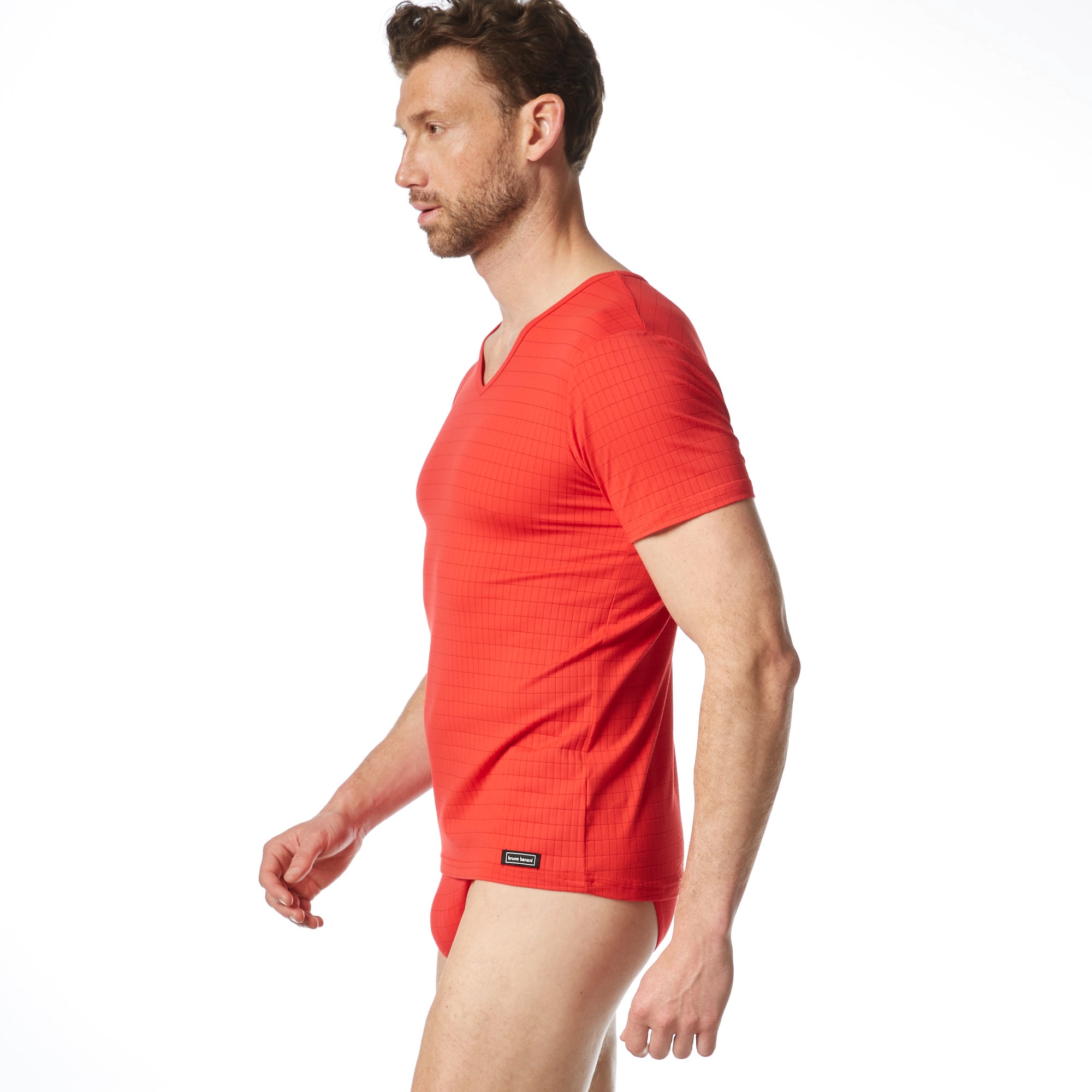 Bruno Banani T-shirt en V »CHECK LINE 2.0« Pique Optik, Kurzarm, V-Neck, Cotton-Mix