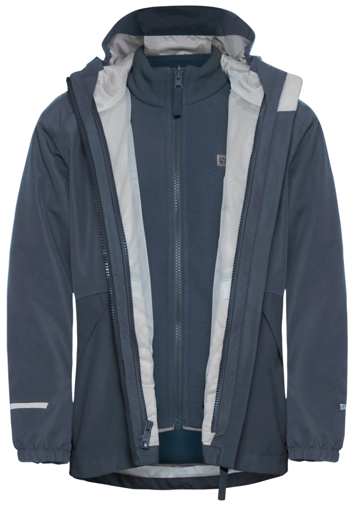 Jack Wolfskin 3-in-1-Funktionsjacke »ICELAND 3IN1 JACKET K« mit Kapuze für Kinder, mit fester Kapuze, atmungsaktiv, winddicht, wasserdicht