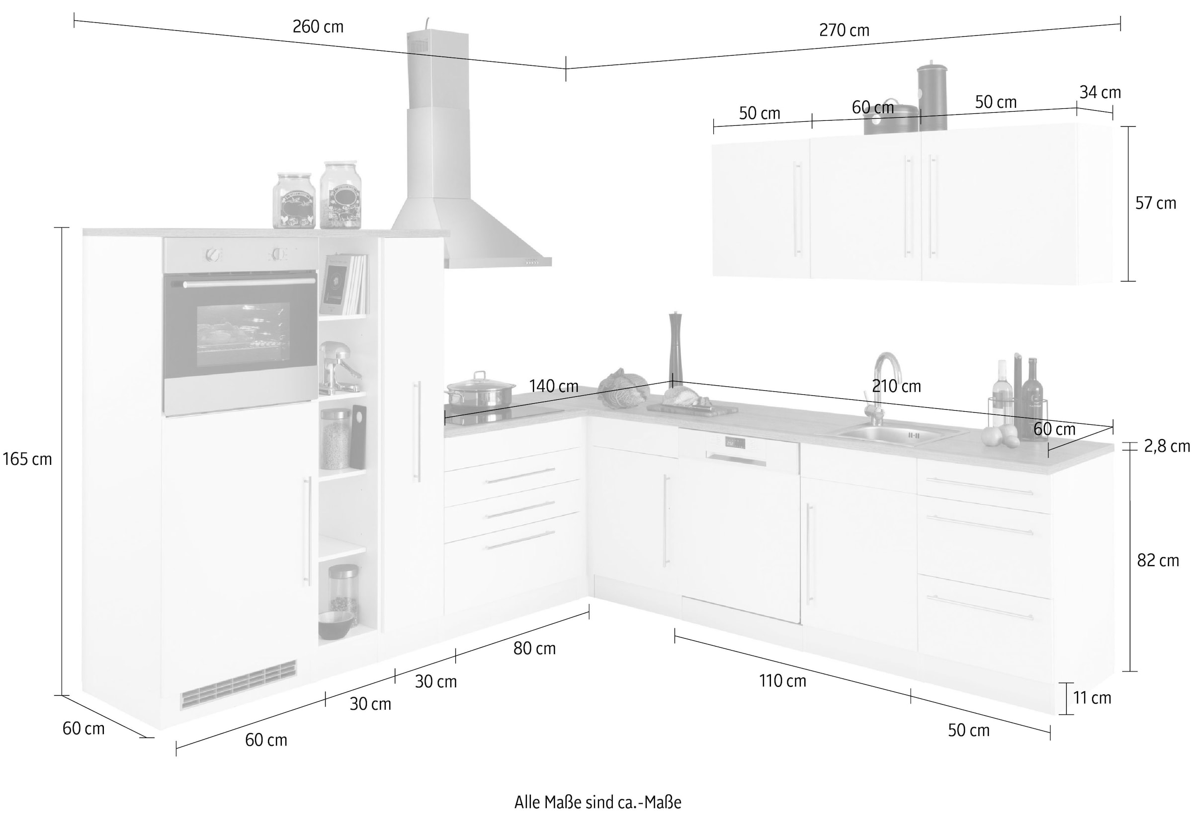 KOCHSTATION Winkelküche »KS-Samos« Stellbreite 260x270 cm, wahlweise mit E-Geräten und Induktion