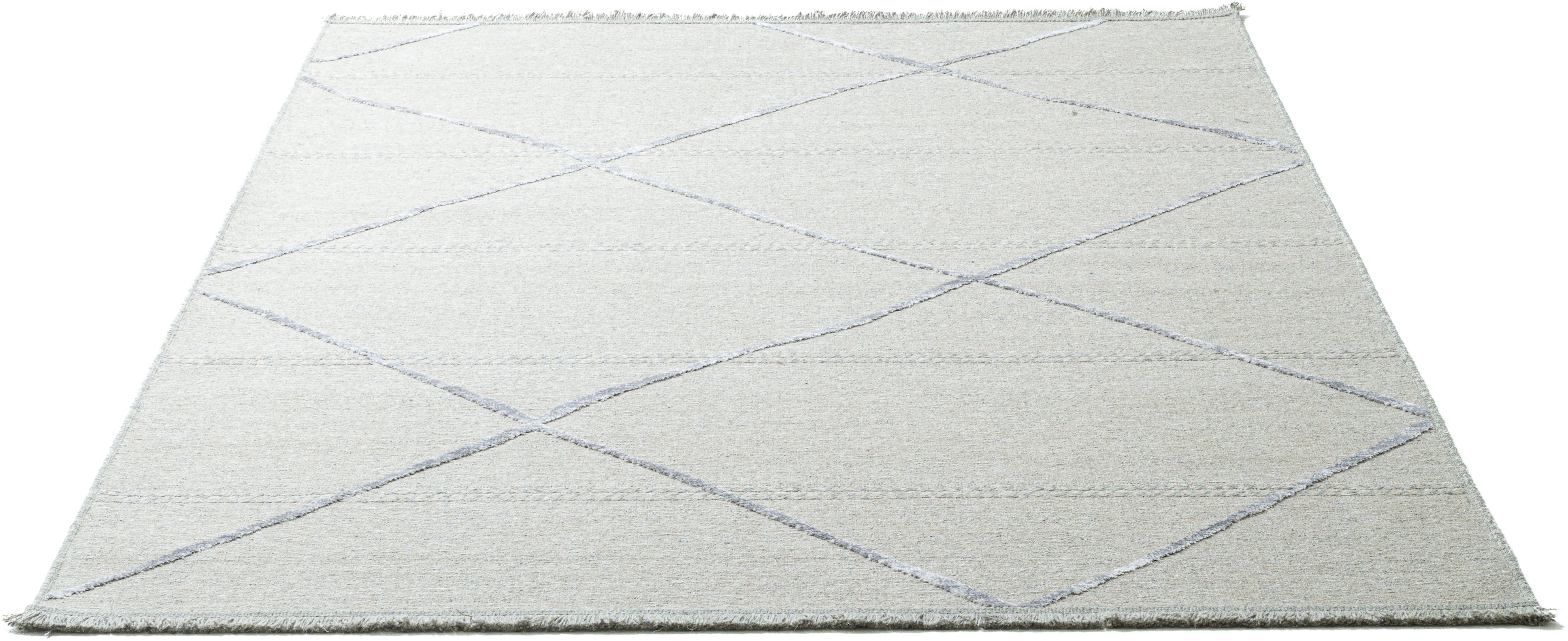 Sansibar Tapis »Braderup« Rectangulaire 2 mm Höhe tissu plat, design scandinave moderne, motif losanges, avec franges