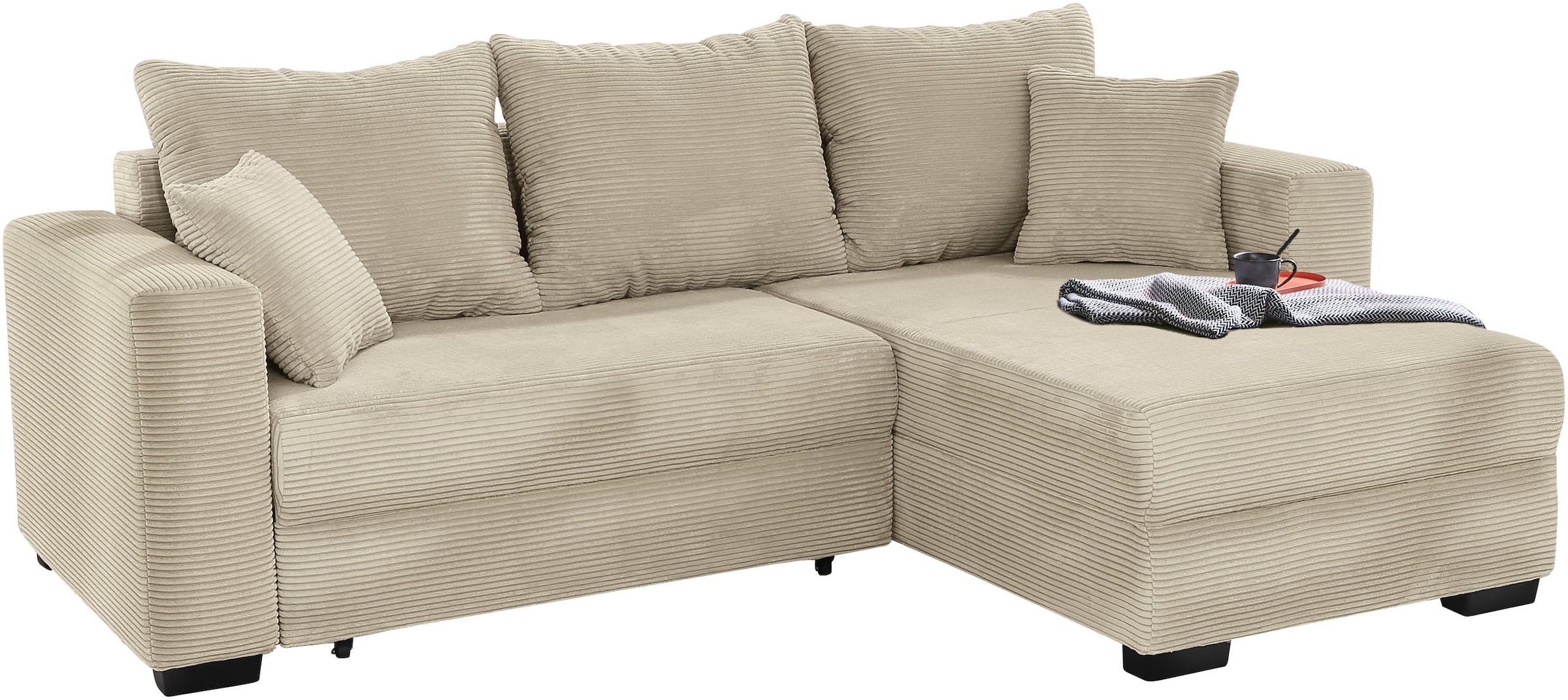 Jockenhöfer Gruppe Ecksofa »Ecksofa Elmau, Grösse Ottomane: L, B:235cm« mit Schlaffunktion, Bettkasten & 2 Zierkissen