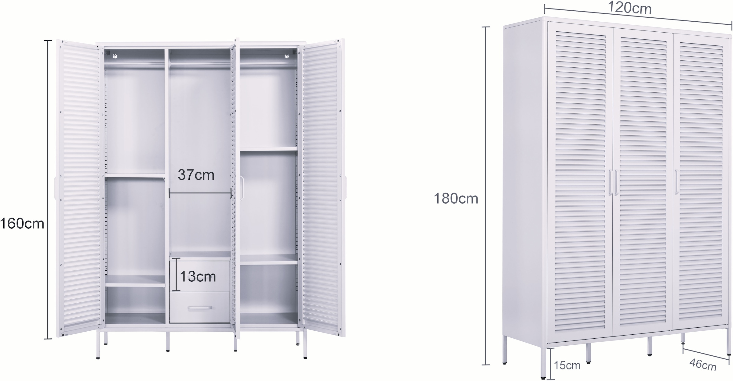 GOODproduct Kleiderschrank »GERRON Kleiderschrank Metallschrank Spind« Schlafzimmerschrank mit 3 Türen , grün salbei, Breite 120cm