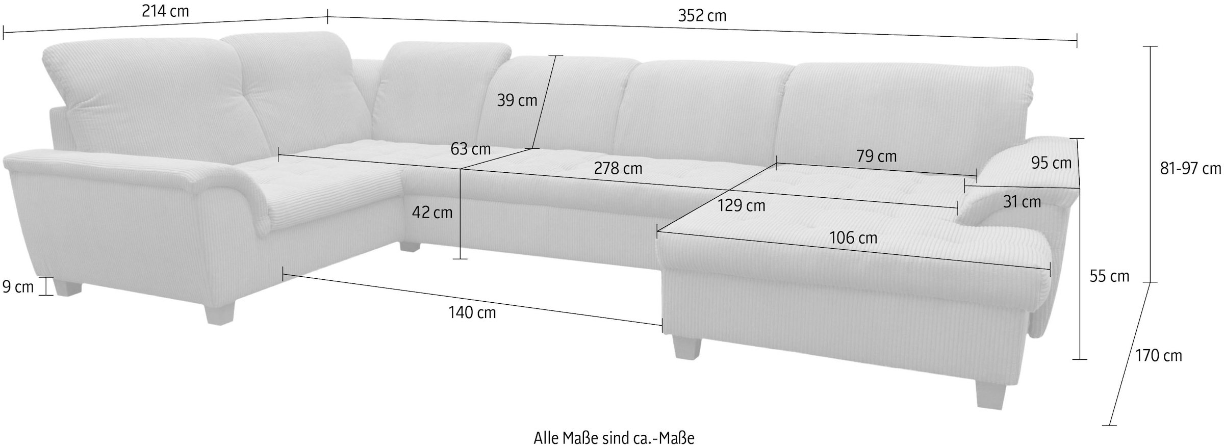 GOODproduct Paysage de salon »Egedal 352 x 214 cm, auch mit Schlaffunktion & Bettkasten, Holzfüsse« Têtes réglables, forme U, en microfibre de luxe facile d'entretien