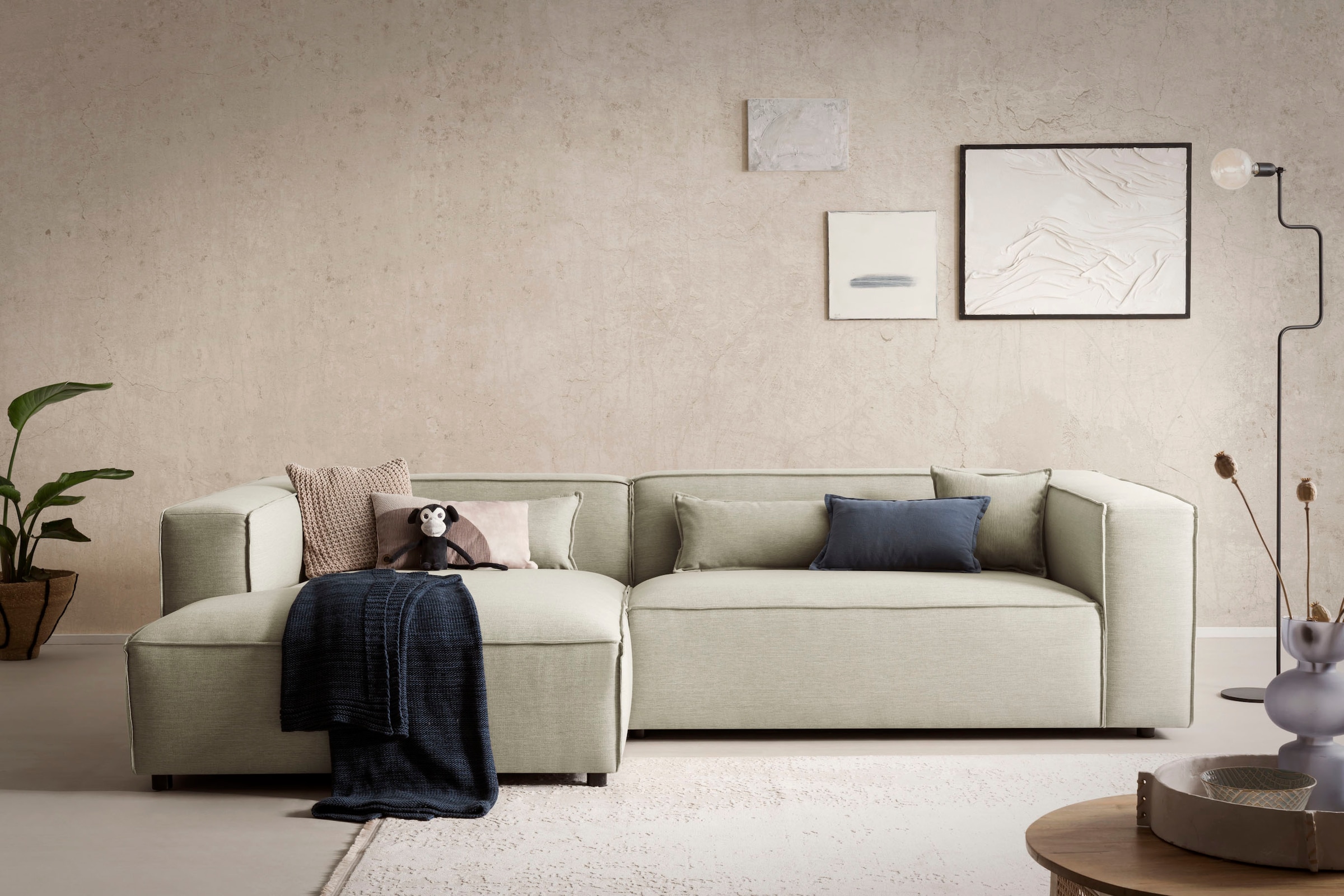LeGer Home by Lena Gercke Canapé d'angle »PIARA XXL, Big-Sofa, Cord, Leinenoptik o. Strukturstoff, L-Form« ottomane au choix droite/gauche, couture Keder, assise extra profonde