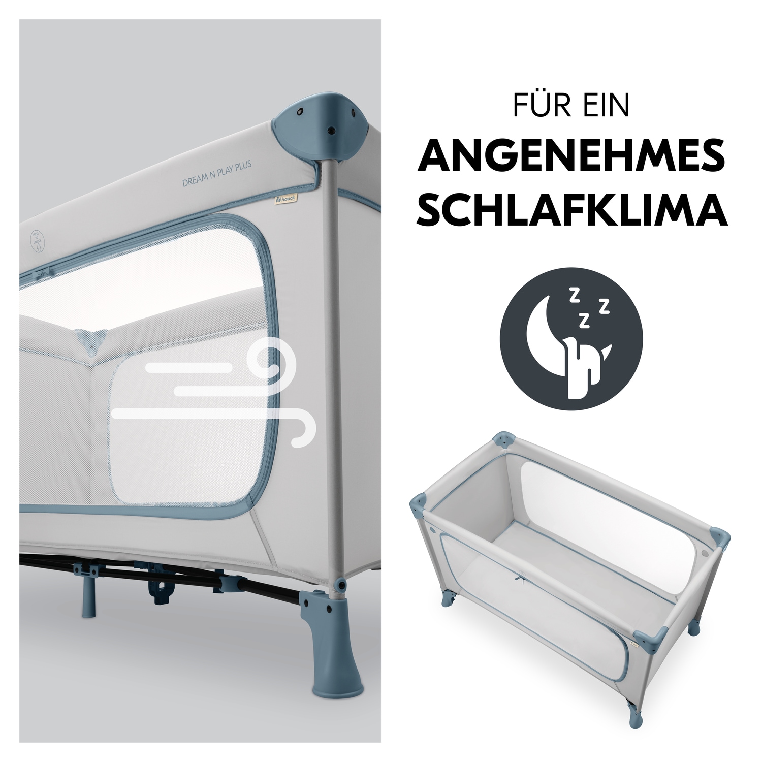 Hauck Baby-Reisebett »Dream N Play Plus, Dusty Blue« Vorderausstieg