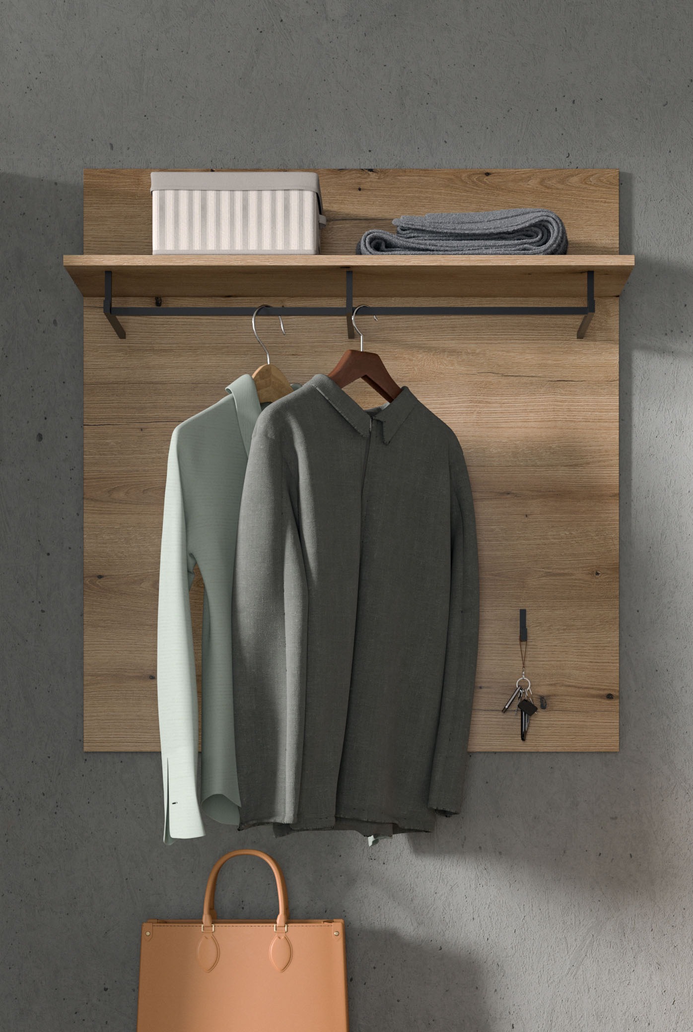 Home affaire Garderobenpaneel »SIENA, Breite 90 cm, 3 Haken, 1 Kleiderstange, 1 Ablageboden« 1 Stk. tlg. Paneel , Wandbpaneel, Garderobe, Wandgarderobe