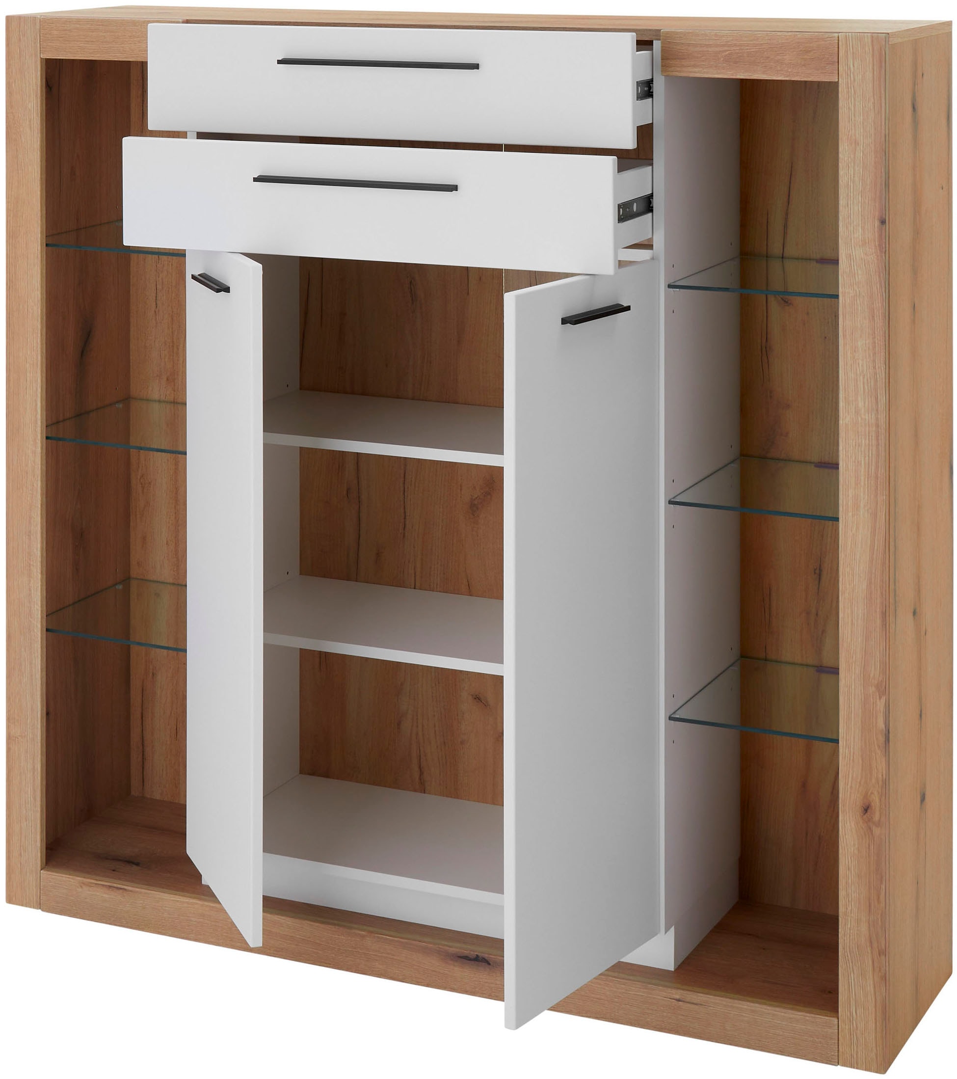 Home affaire Buffet haut »Brixen, moderne Kommode, Stauraumelement in Eiche Evoke Dekor« Metallgriffe, ausreichend Stauraum, vielseitig einsetzbar