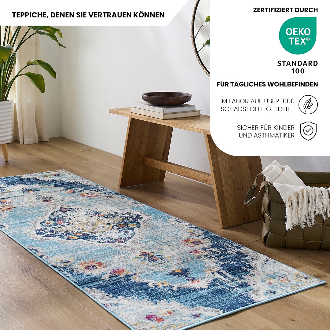 Livabliss Teppich »ADEN« rechteckig 10 mm Höhe Vintage Orientteppich, Kurzflor Boho Wohnzimmerteppich, Läufer